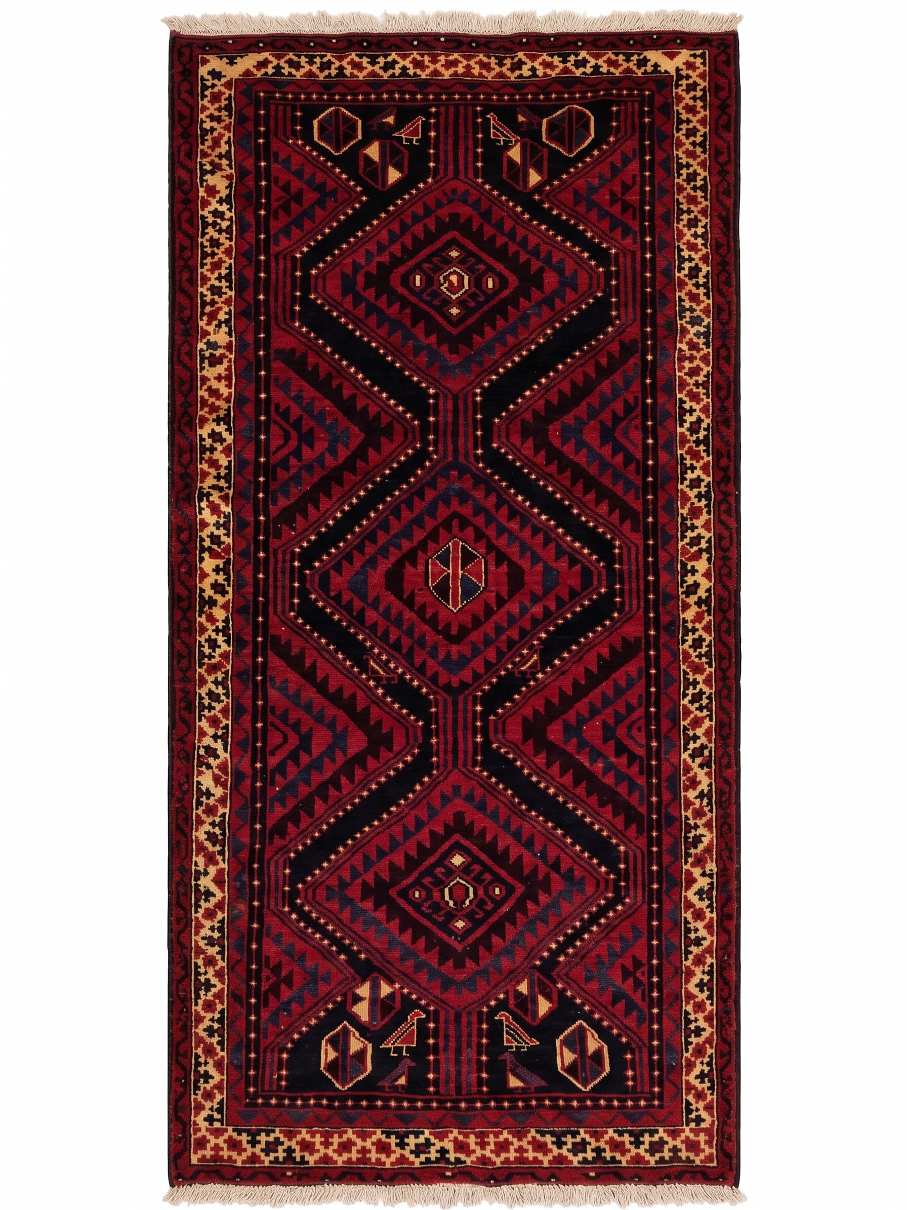 Baluch Geometric Medallion Crimson, Baluchistan, Afghanistan-Iran Border Region tribal rug, in crimson red, Wool, 162x253, Nasim Carpets Malaysia — view 1