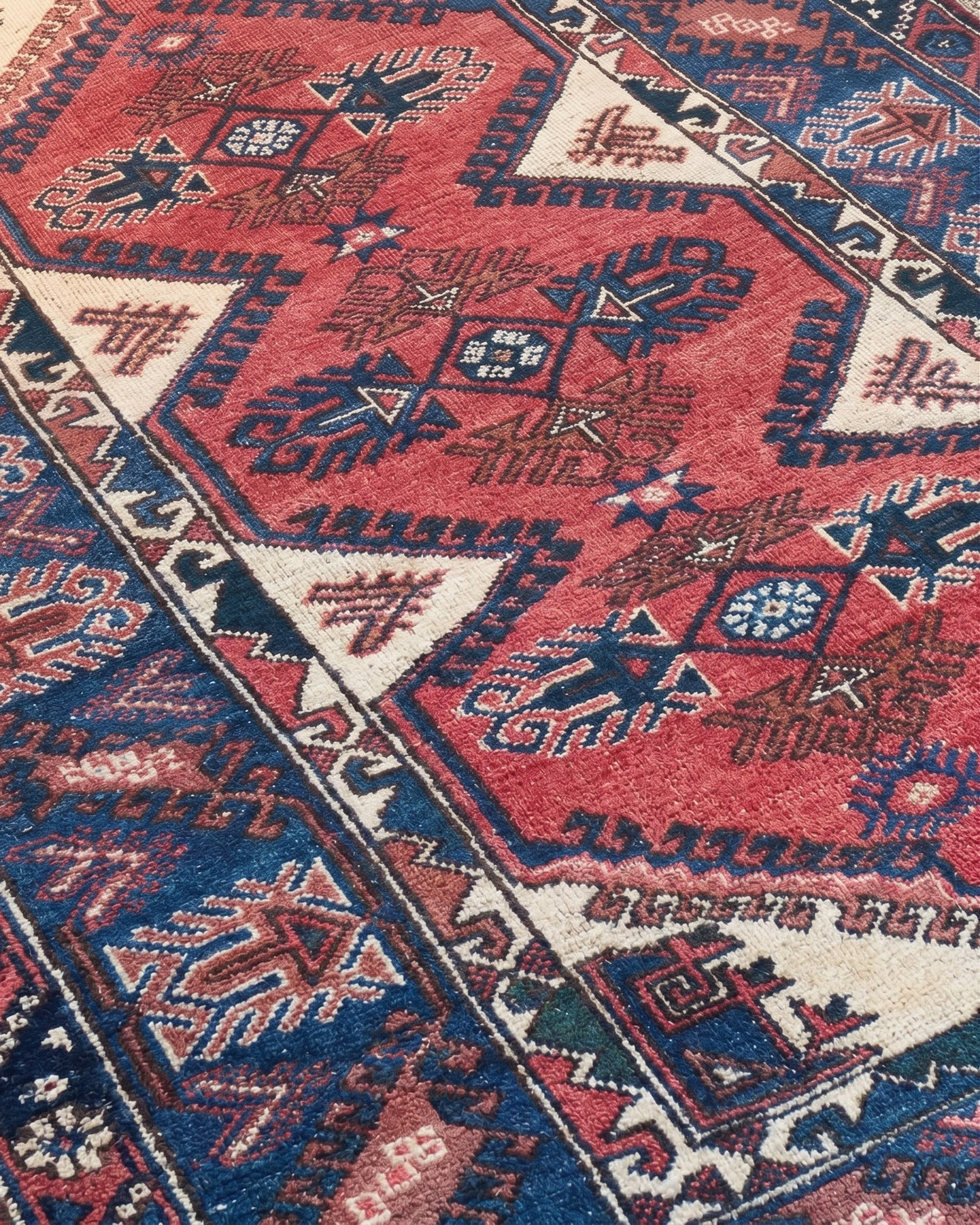 Kazak Medallion Crimson Blue, Kazak, South Caucasus (Azerbaijan/Armenia border region) tribal rug, in madder crimson, Wool, 4206x6401, Nasim Carpets Malaysia — view 3