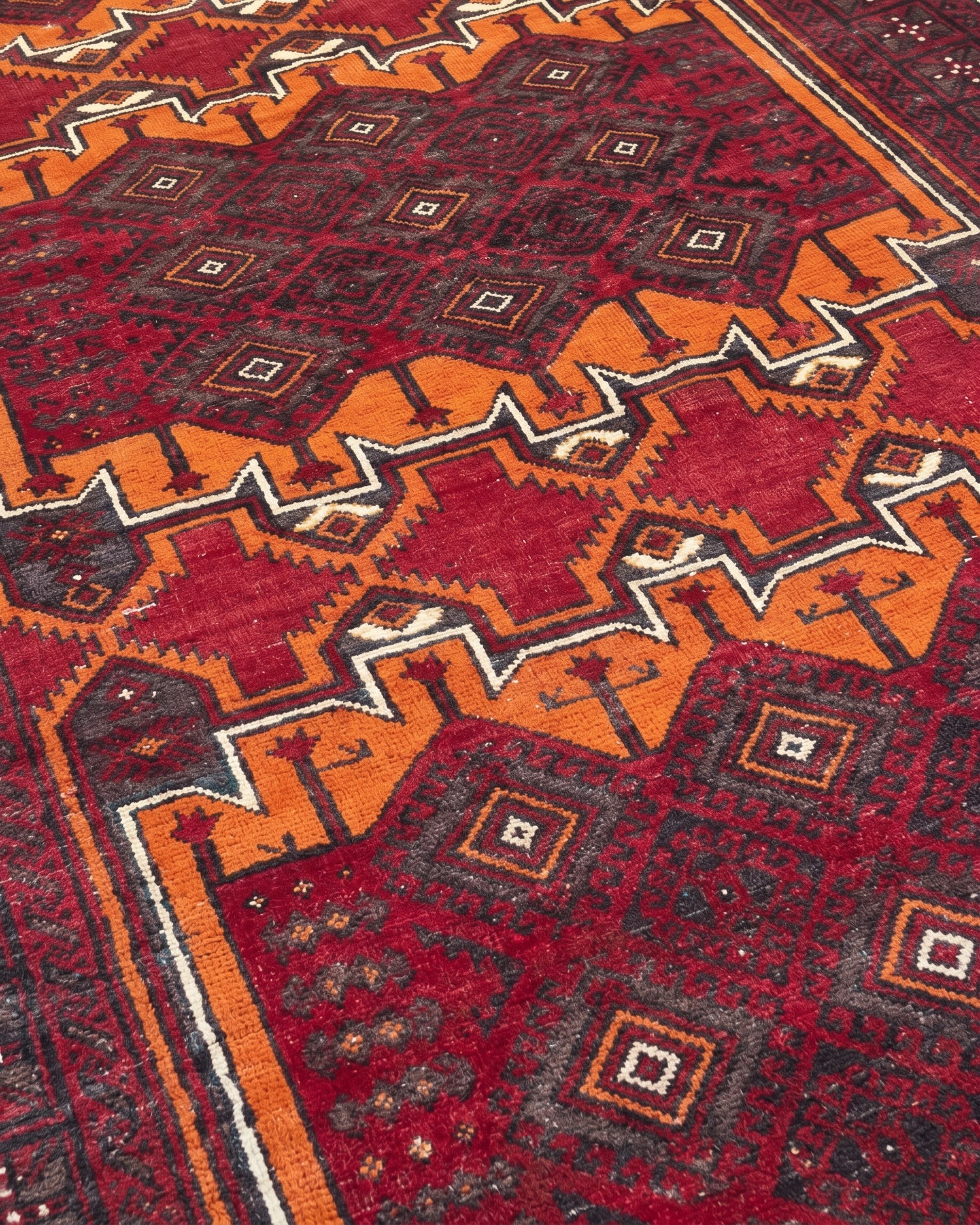 Baluch Geometric All-Over Crimson, Baluchistan, Afghanistan/Pakistan Border Region tribal rug, in madder crimson, Wool, 152x302, Nasim Carpets Malaysia — view 3