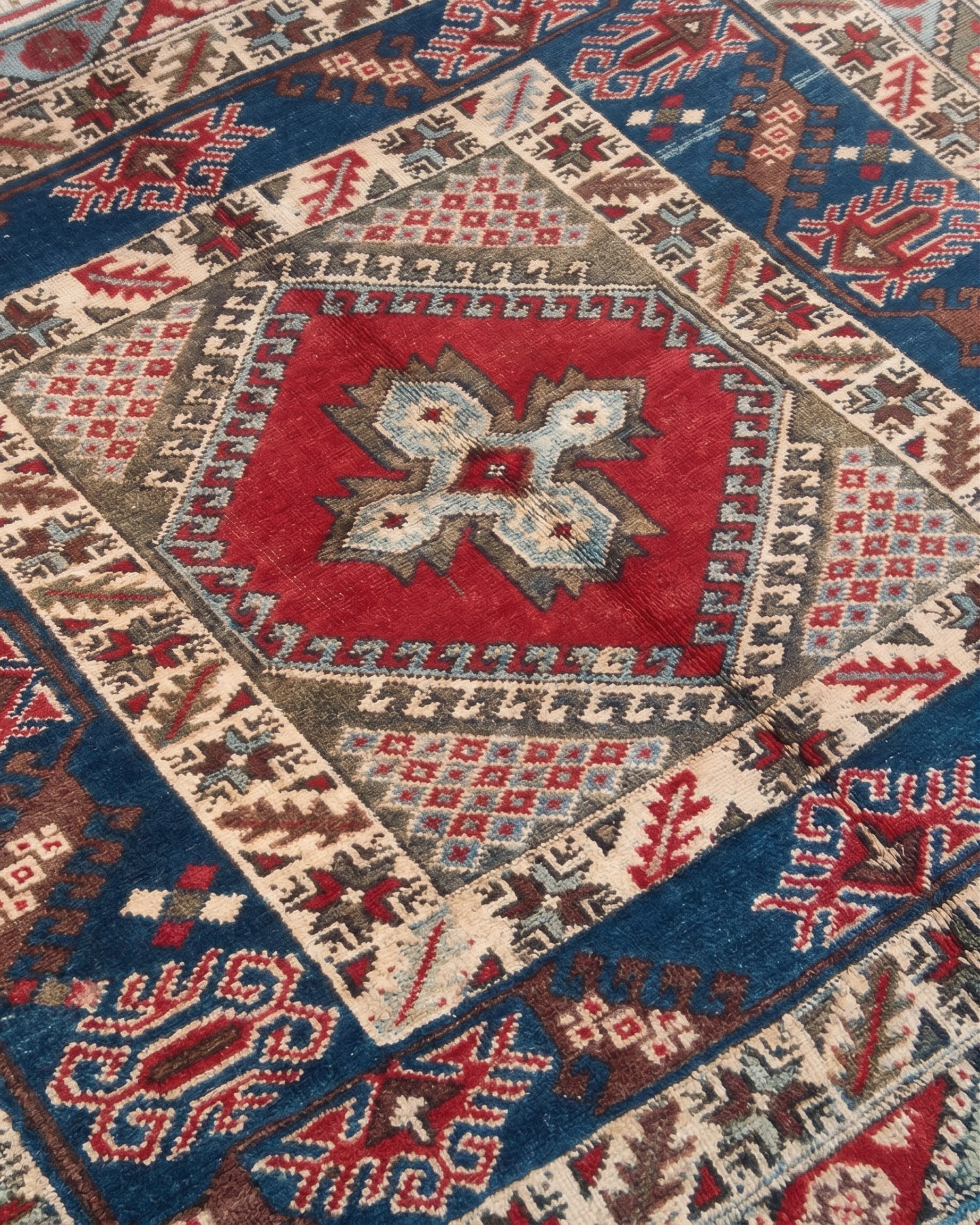 Kazak Medallion Blue Red, Kazak, South Caucasus (Azerbaijan/Armenia border region) tribal rug, in indigo blue, Wool, 4481x4877, Nasim Carpets Malaysia — view 3