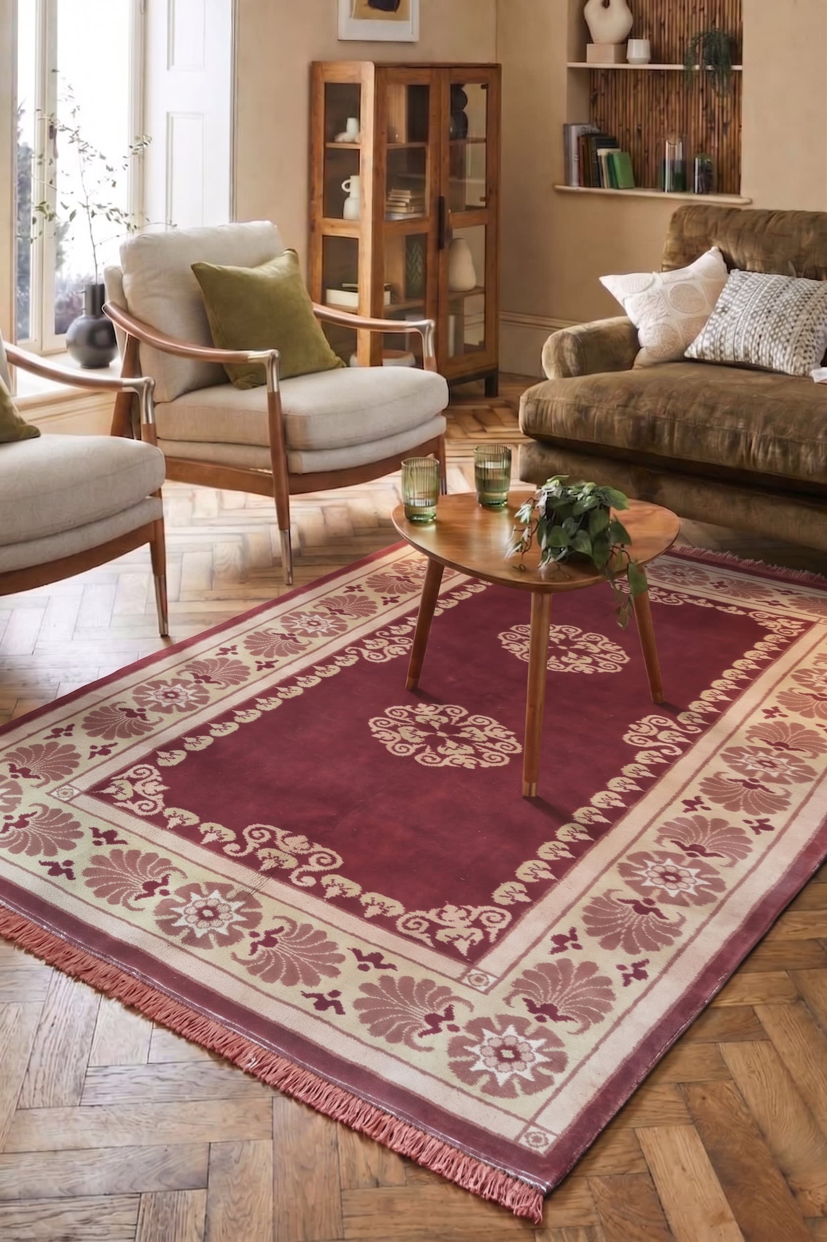 Ningxia Medallion Burgundy, Ningxia, China tribal rug, in burgundy red, Wool, 4877x6888, Nasim Carpets Malaysia — view 2