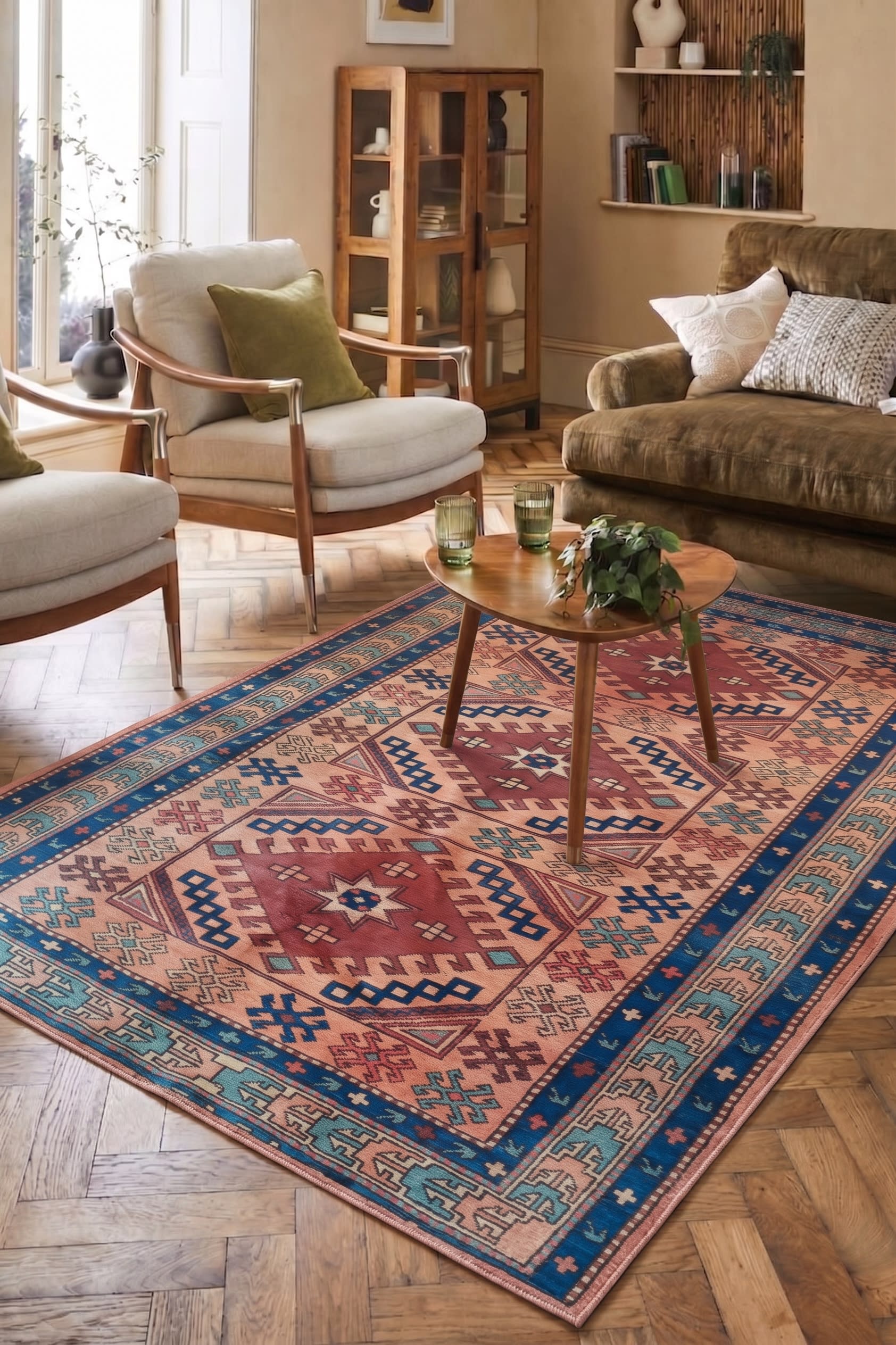 Kazak Medallion Salmon, Kazak, South Caucasus (Azerbaijan/Armenia border region) tribal rug, in salmon rose, Wool, 4420x6309, Nasim Carpets Malaysia — view 2