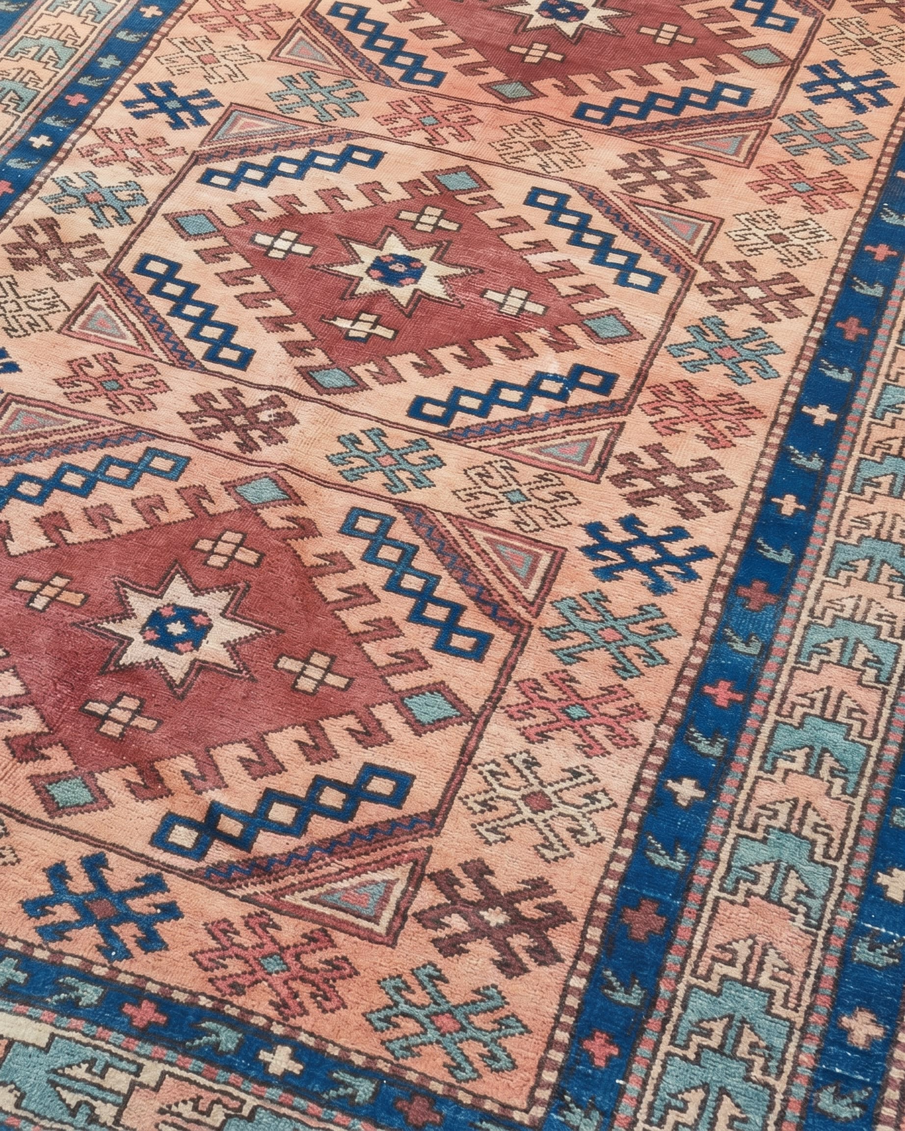 Kazak Medallion Salmon, Kazak, South Caucasus (Azerbaijan/Armenia border region) tribal rug, in salmon rose, Wool, 4420x6309, Nasim Carpets Malaysia — view 3