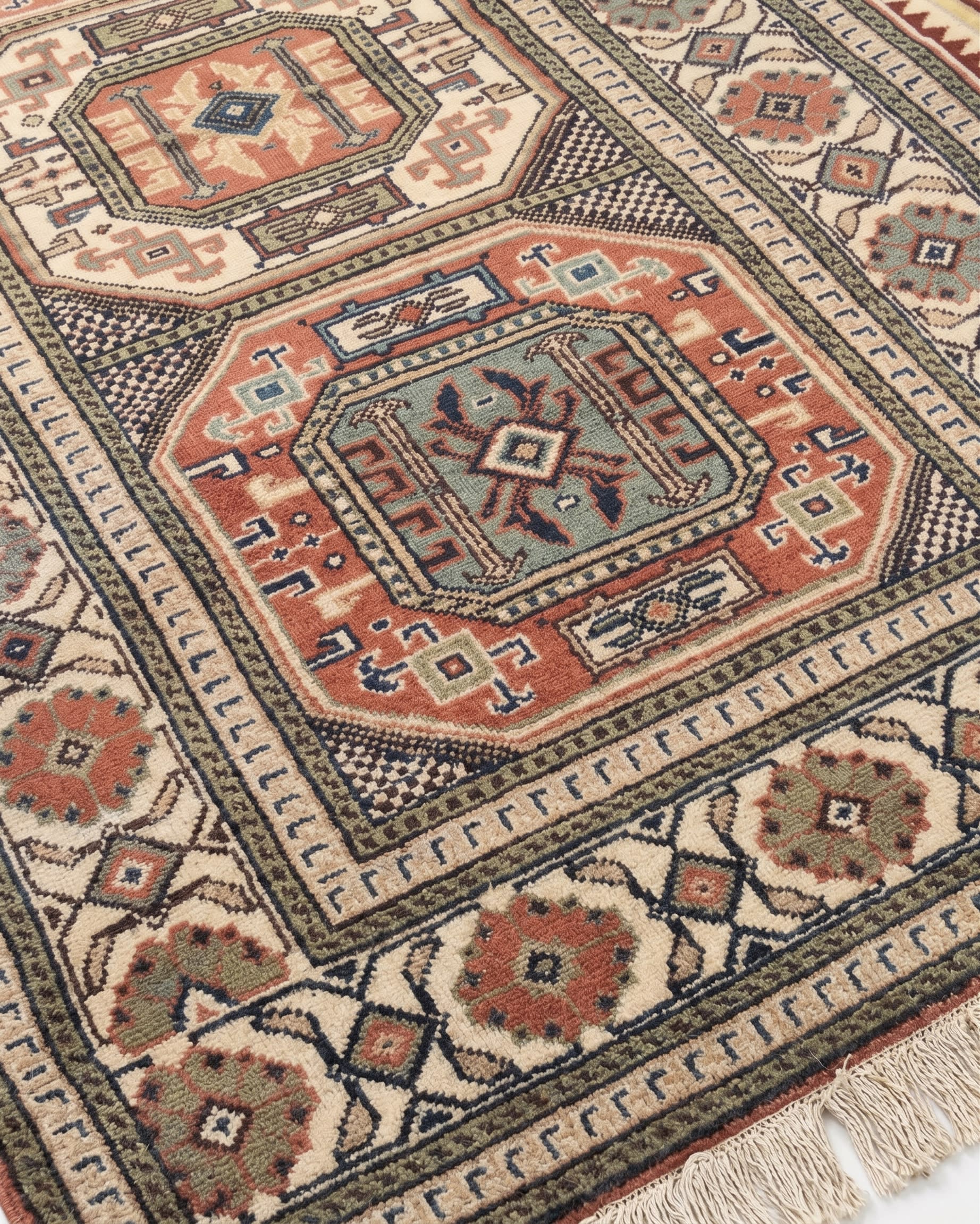 Kazak Triple Medallion Terracotta, Kazak, Caucasus (Southwest Azerbaijan / Armenia border region) tribal rug, in terracotta red, Wool, 2652x4694, Nasim Carpets Malaysia — view 3