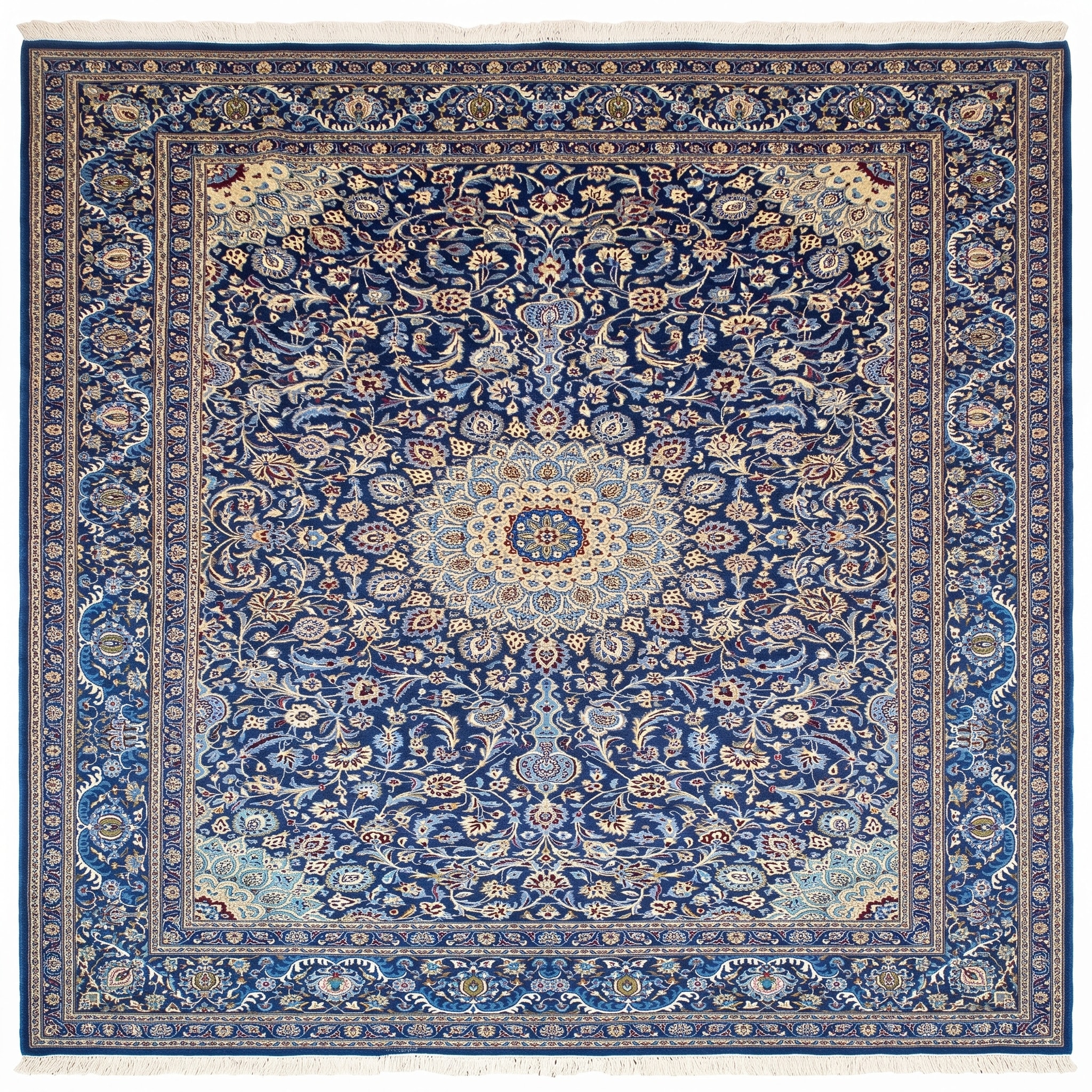 Kashan Medallion Floral Navy, Kashan, Iran persian rug, in midnight navy, Wool, 305x396, Nasim Carpets Malaysia — view 1