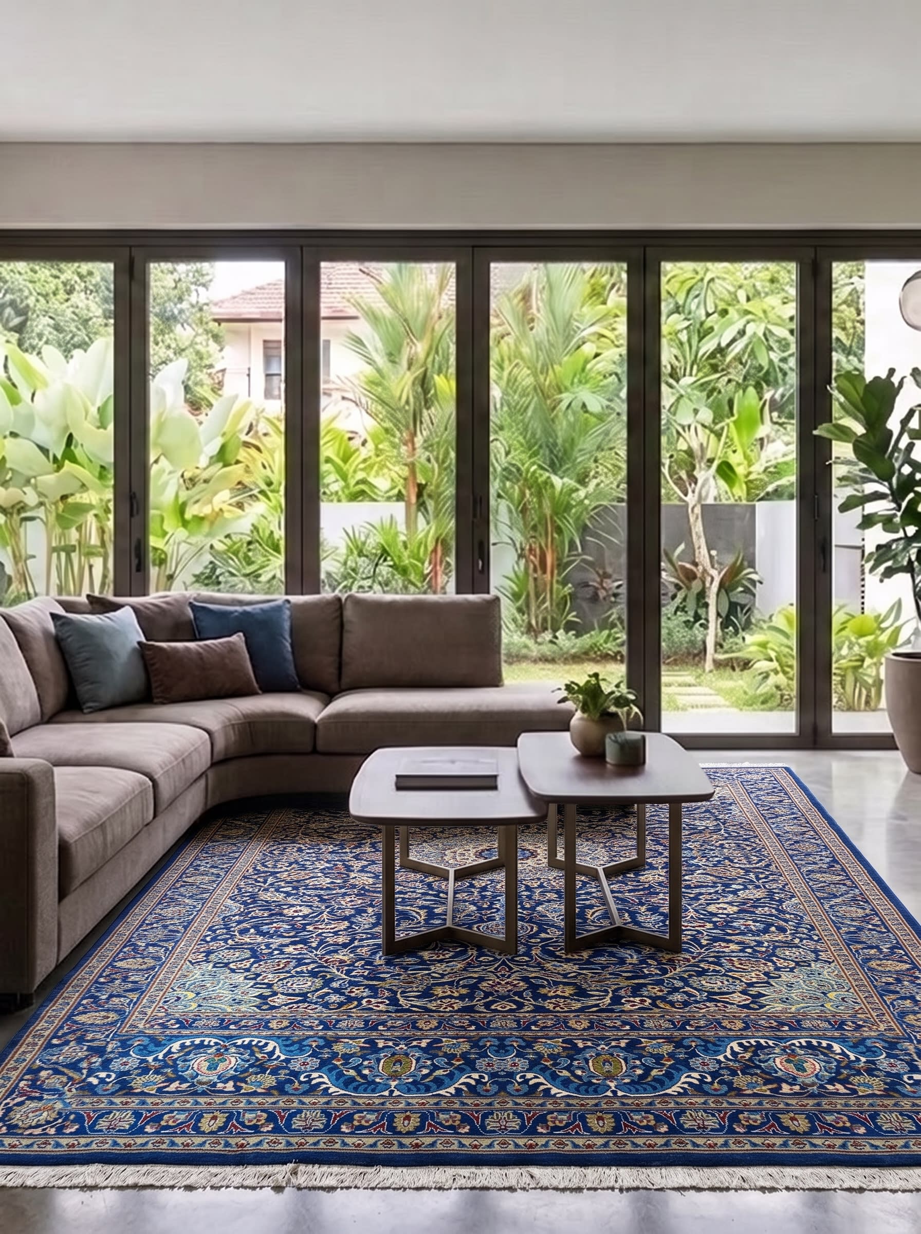 Kashan Medallion Floral Navy, Kashan, Iran persian rug, in midnight navy, Wool, 305x396, Nasim Carpets Malaysia — view 2