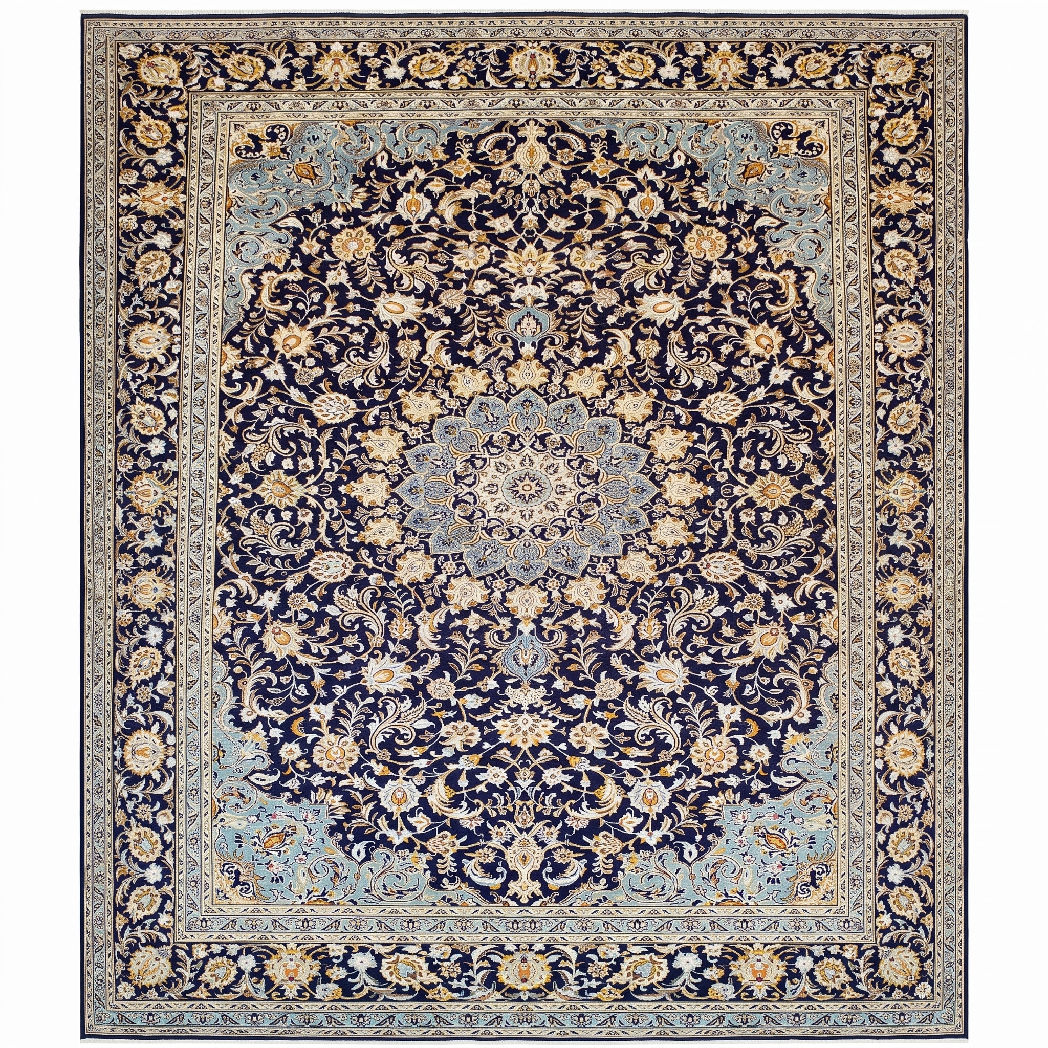 Kashan Medallion Navy, Kashan, Iran persian rug, in midnight navy, Wool, 311x411, Nasim Carpets Malaysia — view 1