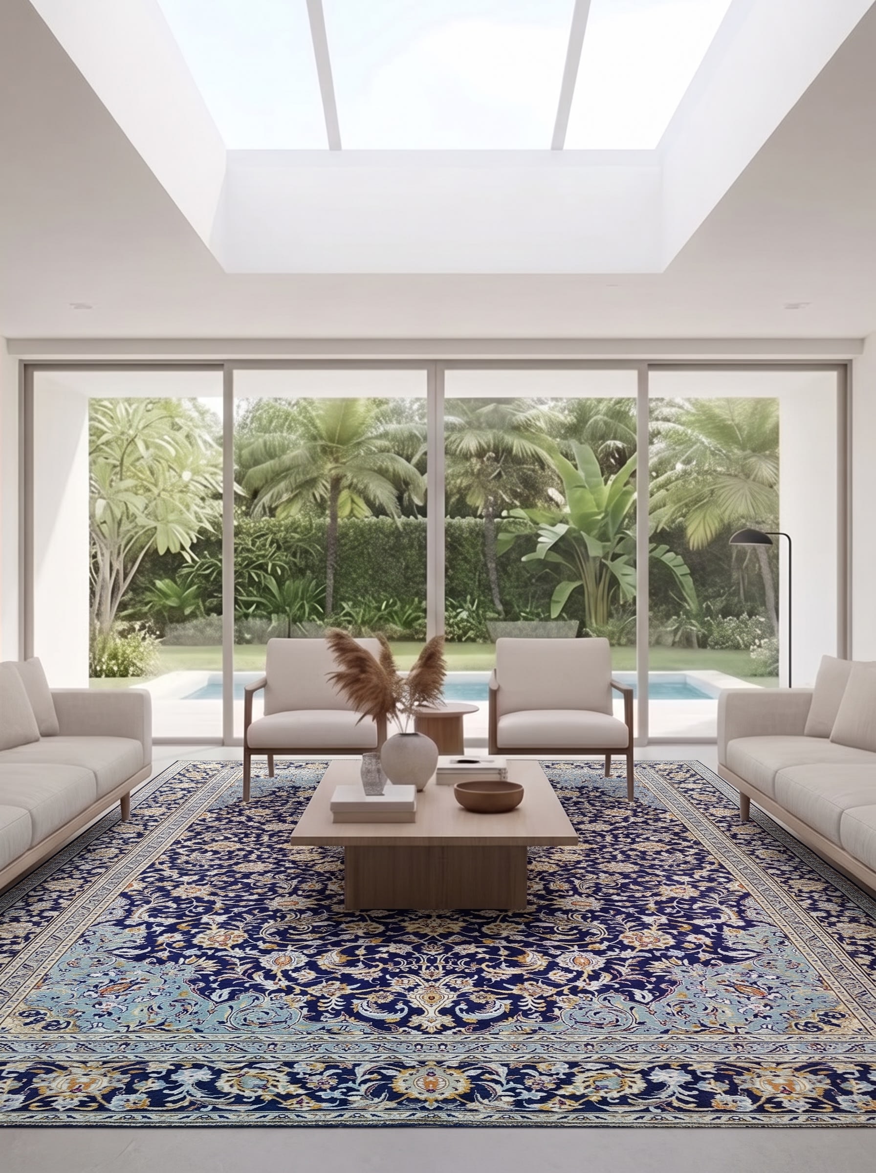 Kashan Medallion Navy, Kashan, Iran persian rug, in midnight navy, Wool, 311x411, Nasim Carpets Malaysia — view 2