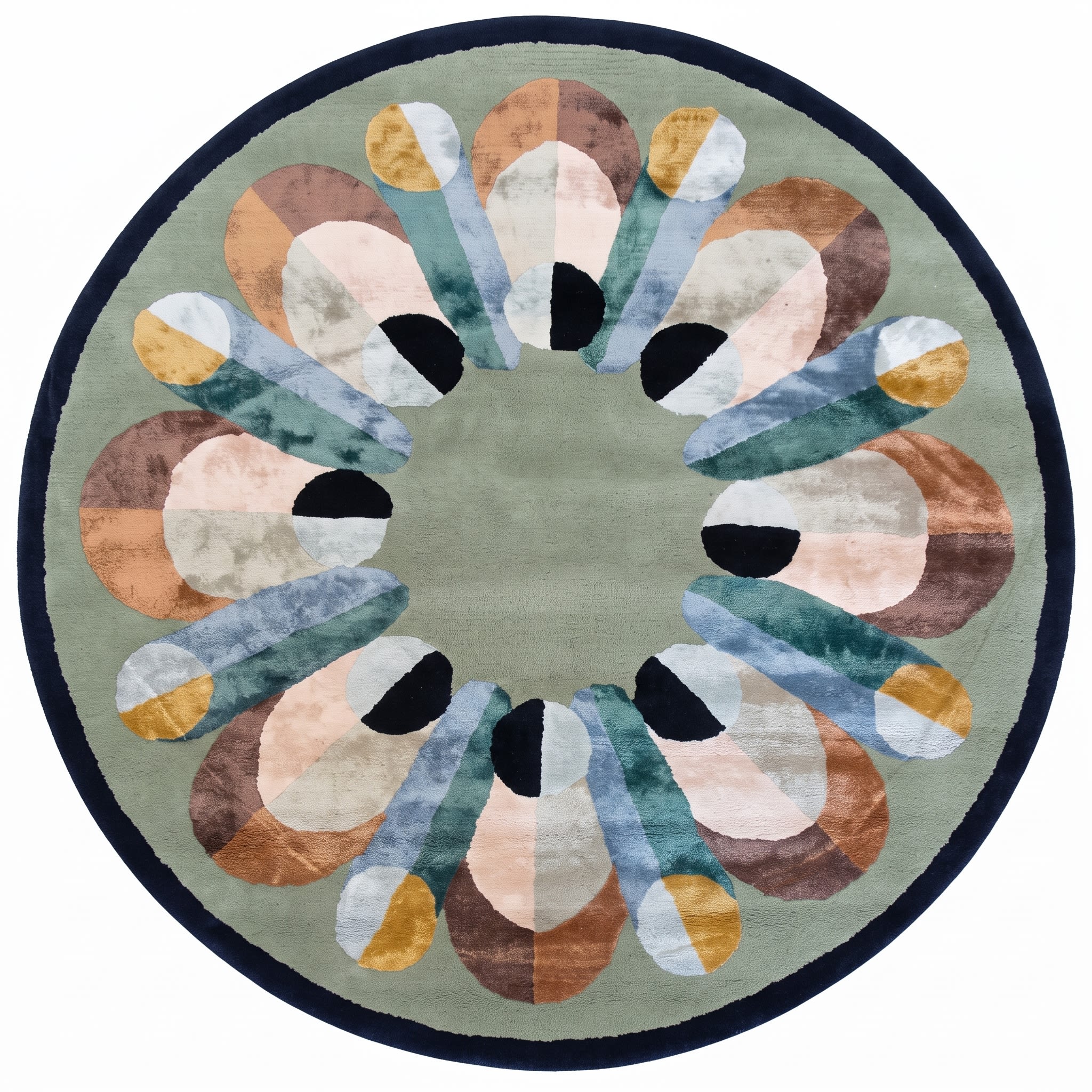 Contemporary Tufted Floral Medallion Sage, India (Contemporary Designer, likely Jaipur or Bhadohi) persian rug, in sage green, Silk and Wool, 152x244 cm, Nasim Carpets Malaysia — view 1