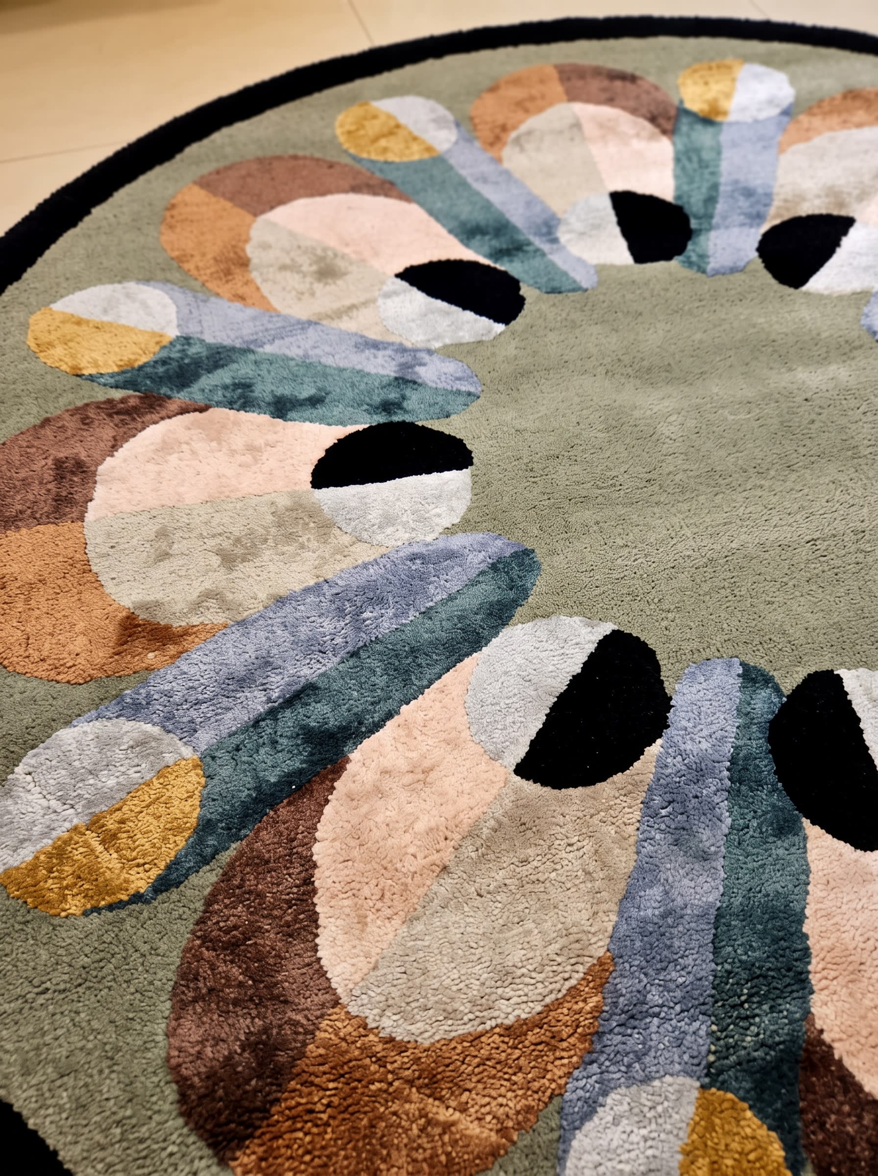 Contemporary Tufted Floral Medallion Sage, India (Contemporary Designer, likely Jaipur or Bhadohi) persian rug, in sage green, Silk and Wool, 152x244 cm, Nasim Carpets Malaysia — view 3