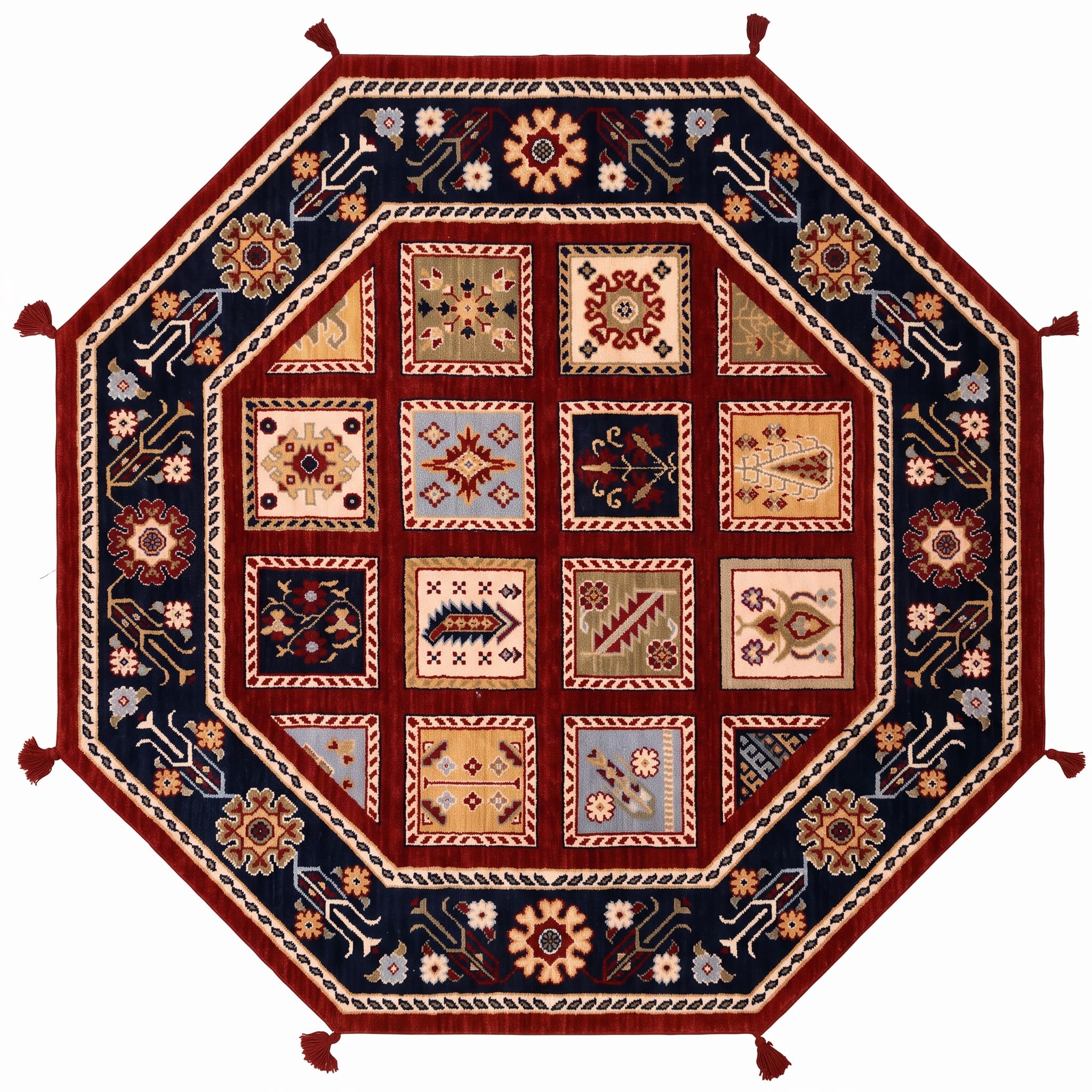 Karachof Kazak Compartmental Panel Red, Karachof, Kazak Region, South Caucasus (Azerbaijan/Armenia border) persian rug, in madder red, Wool, 152x152 cm, Nasim Carpets Malaysia — view 1