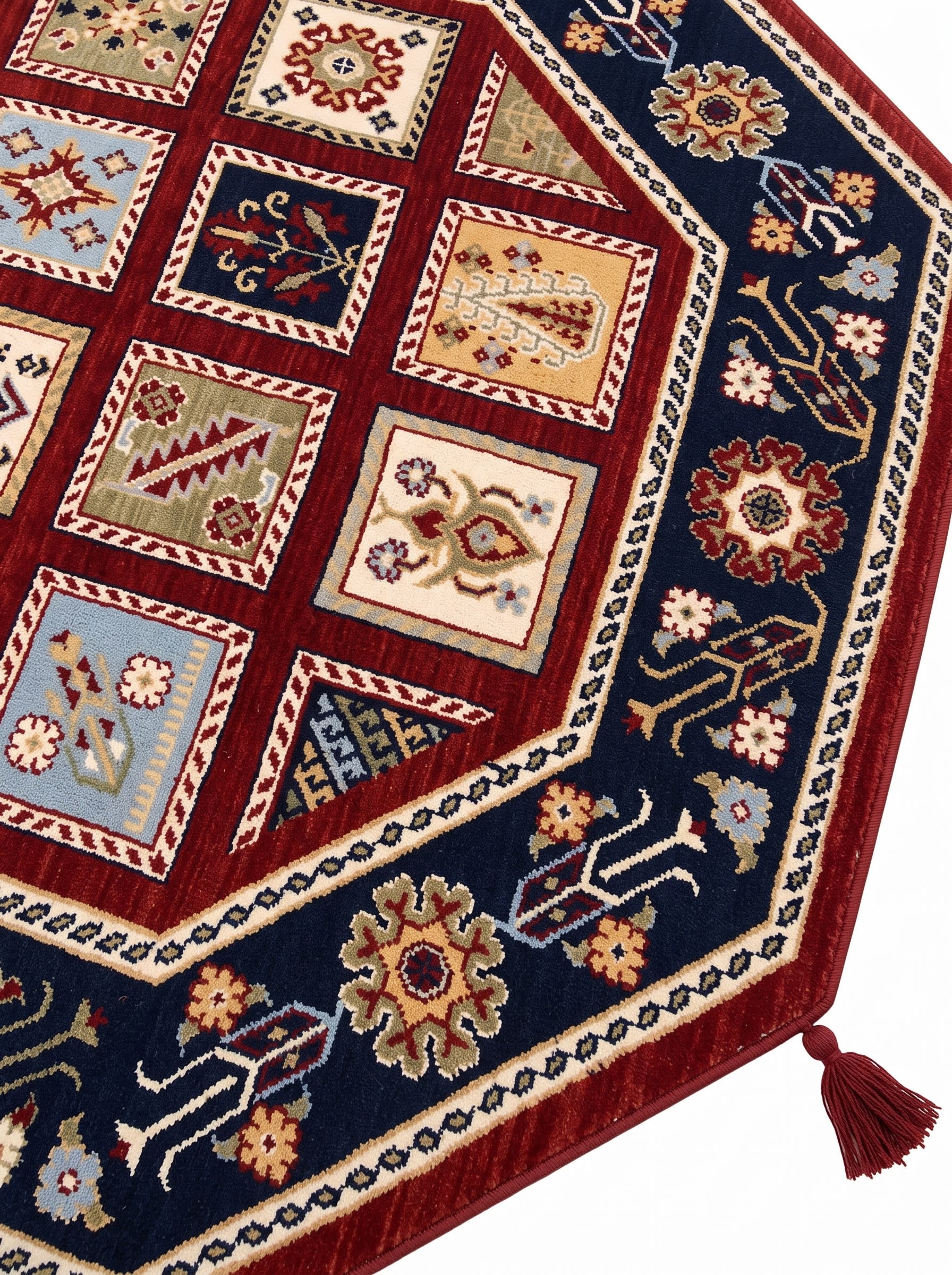 Karachof Kazak Compartmental Panel Red, Karachof, Kazak Region, South Caucasus (Azerbaijan/Armenia border) persian rug, in madder red, Wool, 152x152 cm, Nasim Carpets Malaysia — view 3