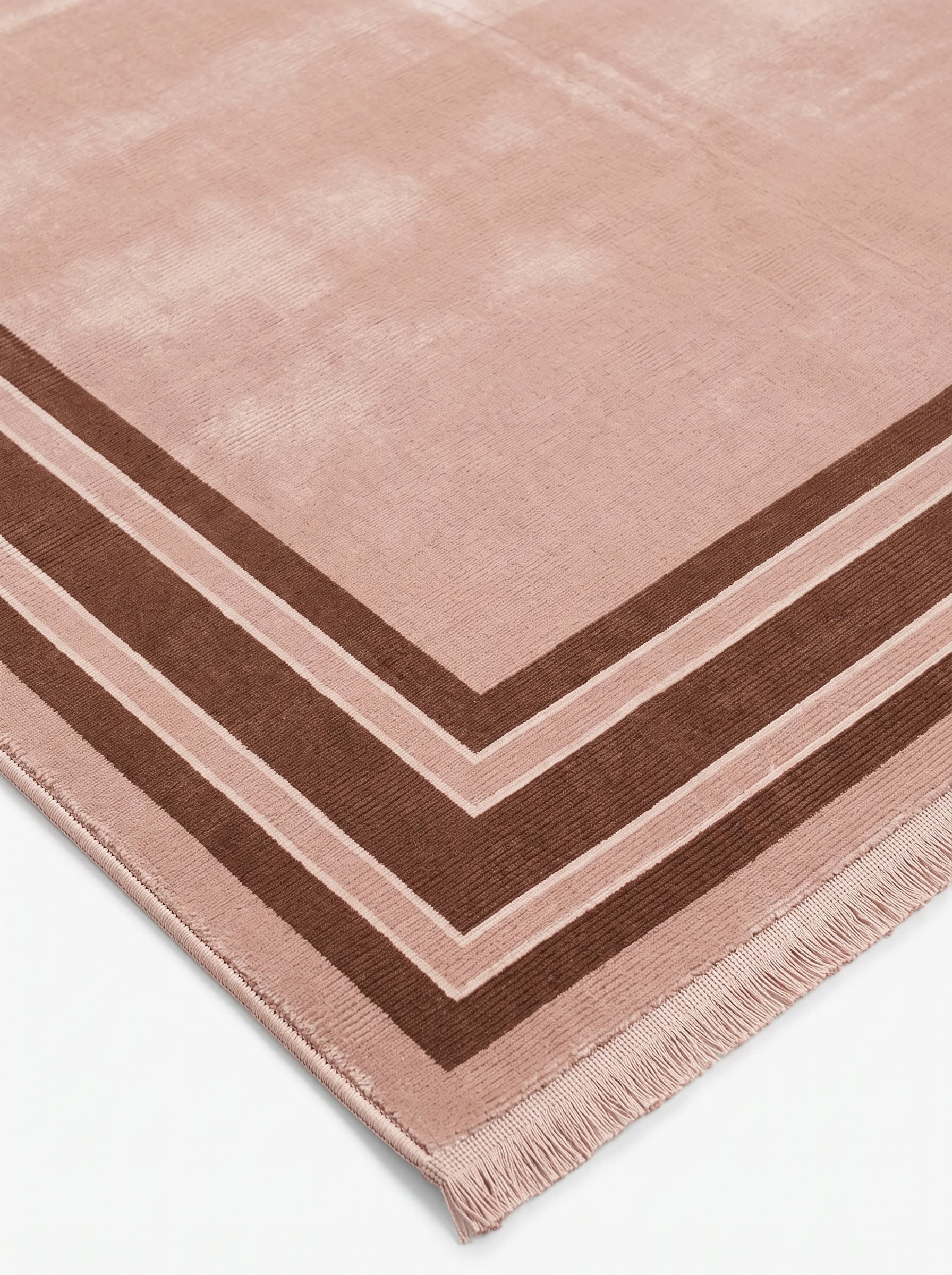 Contemporary Border Blush Minimalist, Contemporary European/International Design, likely Belgium or Turkey (machine-made export market) modern rug, in blush rose, Viscose, 201x296 cm, Nasim Carpets Malaysia — view 3