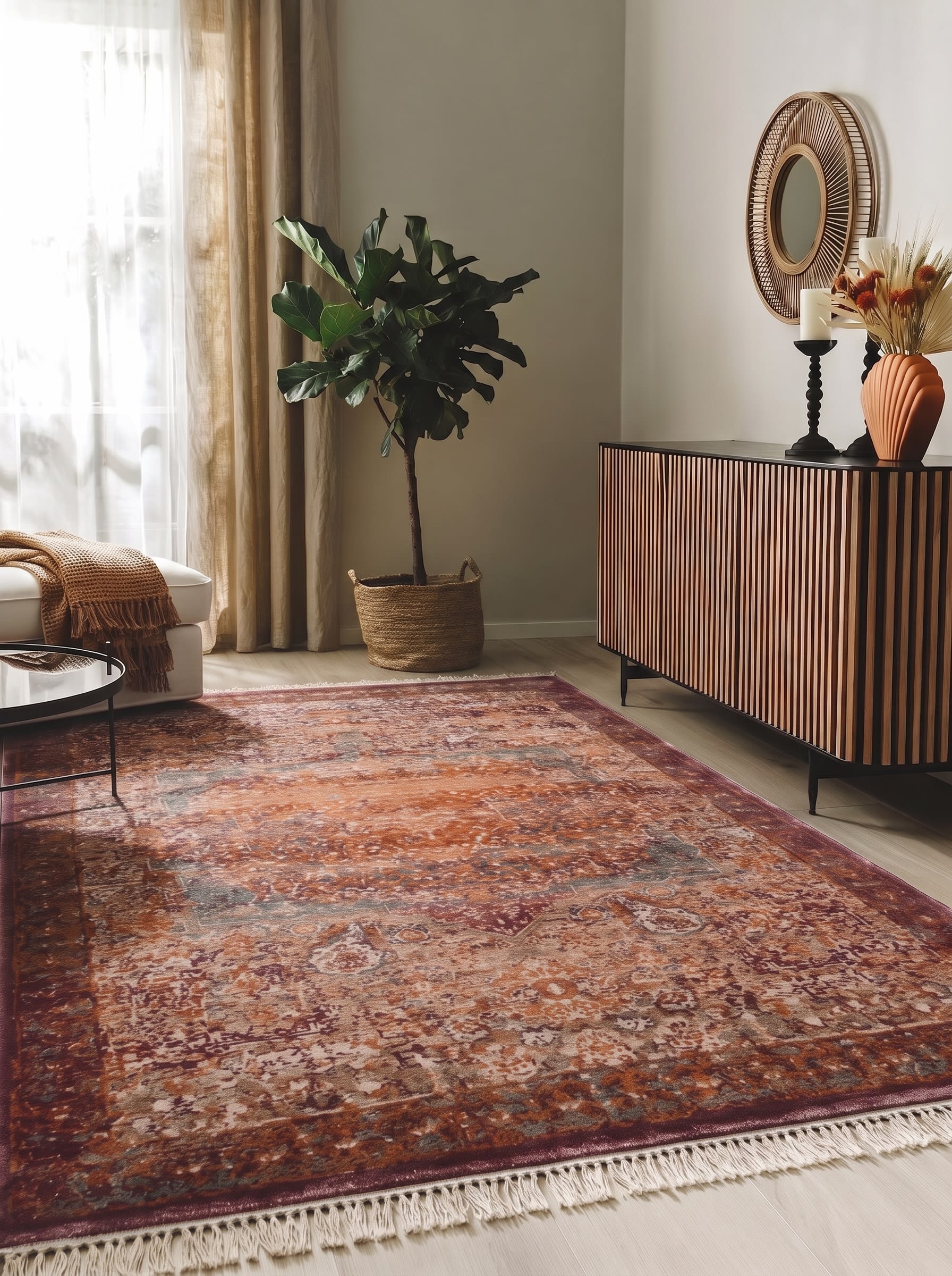 Persian Distressed All-Over Terracotta, Persian, Iran (interpretive — likely inspired by antique Khorasan or Mashad workshop traditions) modern rug, in terracotta rust, Wool, 162x241 cm, Nasim Carpets Malaysia — view 2