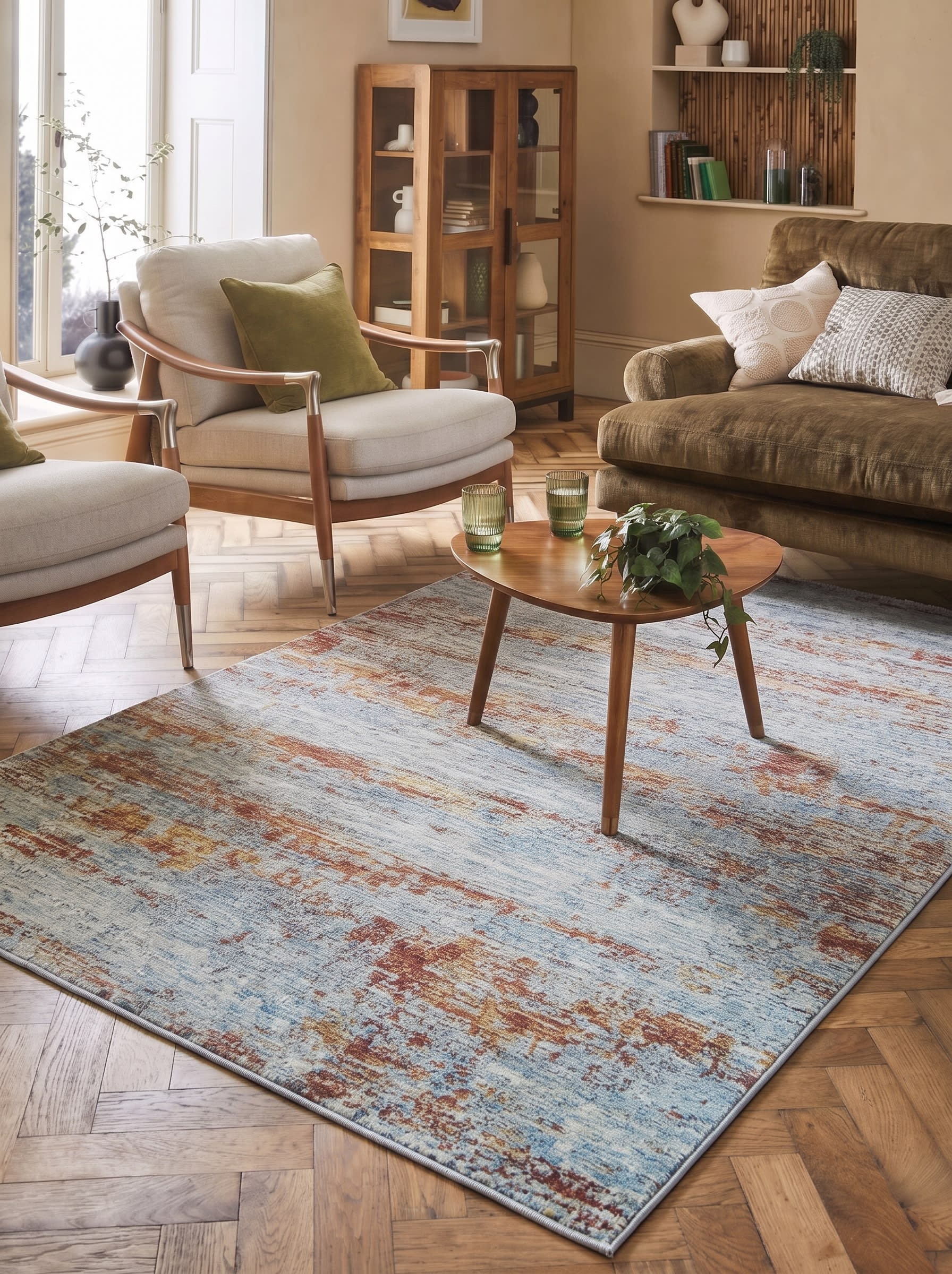 Contemporary Abstract Rust Blue, Belgium / Turkey (Western European machine-made contemporary design) modern rug, in rust terracotta, Wool, 152x229 cm, Nasim Carpets Malaysia — view 2