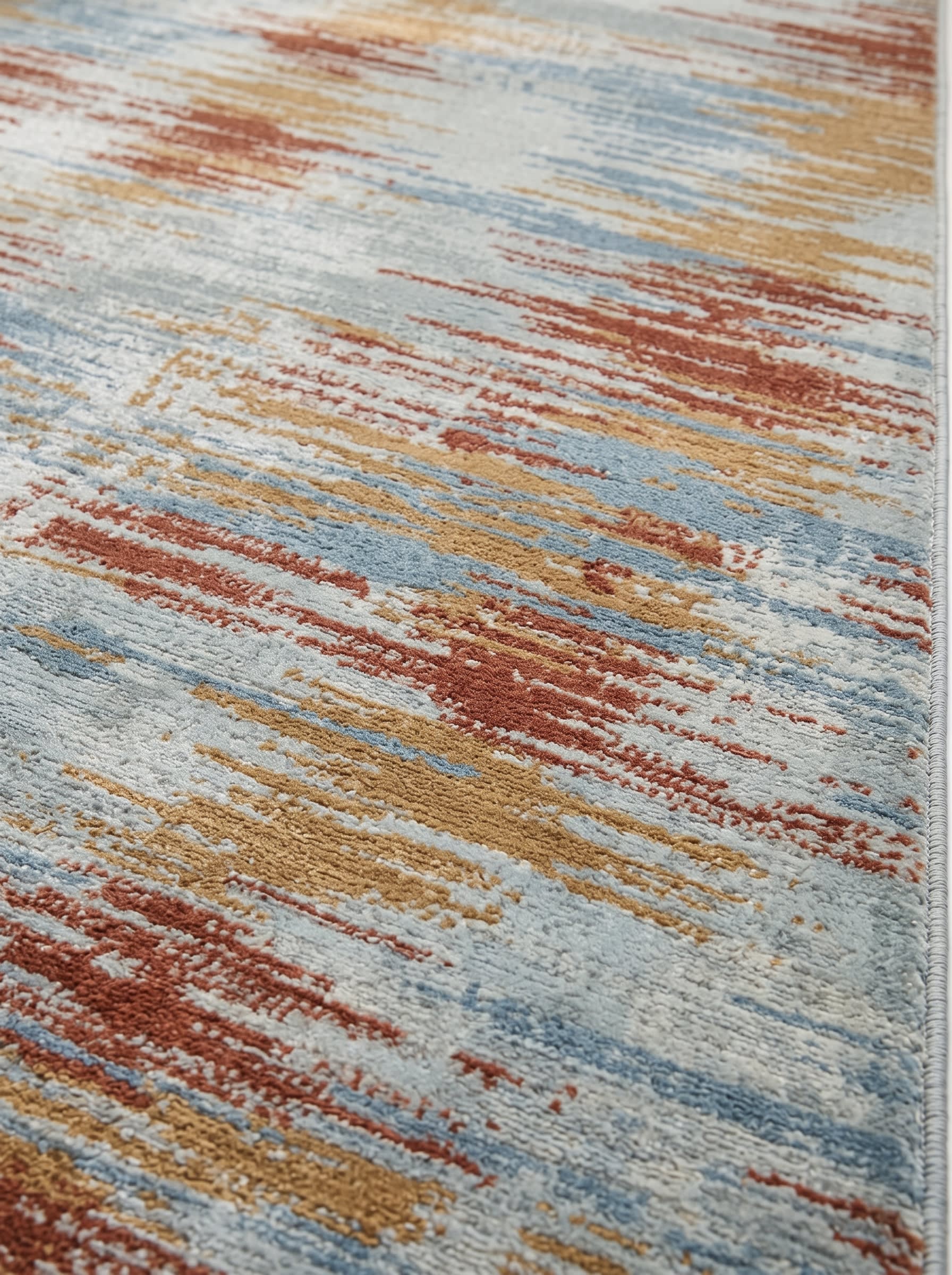 Contemporary Abstract Rust Blue, Belgium / Turkey (Western European machine-made contemporary design) modern rug, in rust terracotta, Wool, 152x229 cm, Nasim Carpets Malaysia — view 3