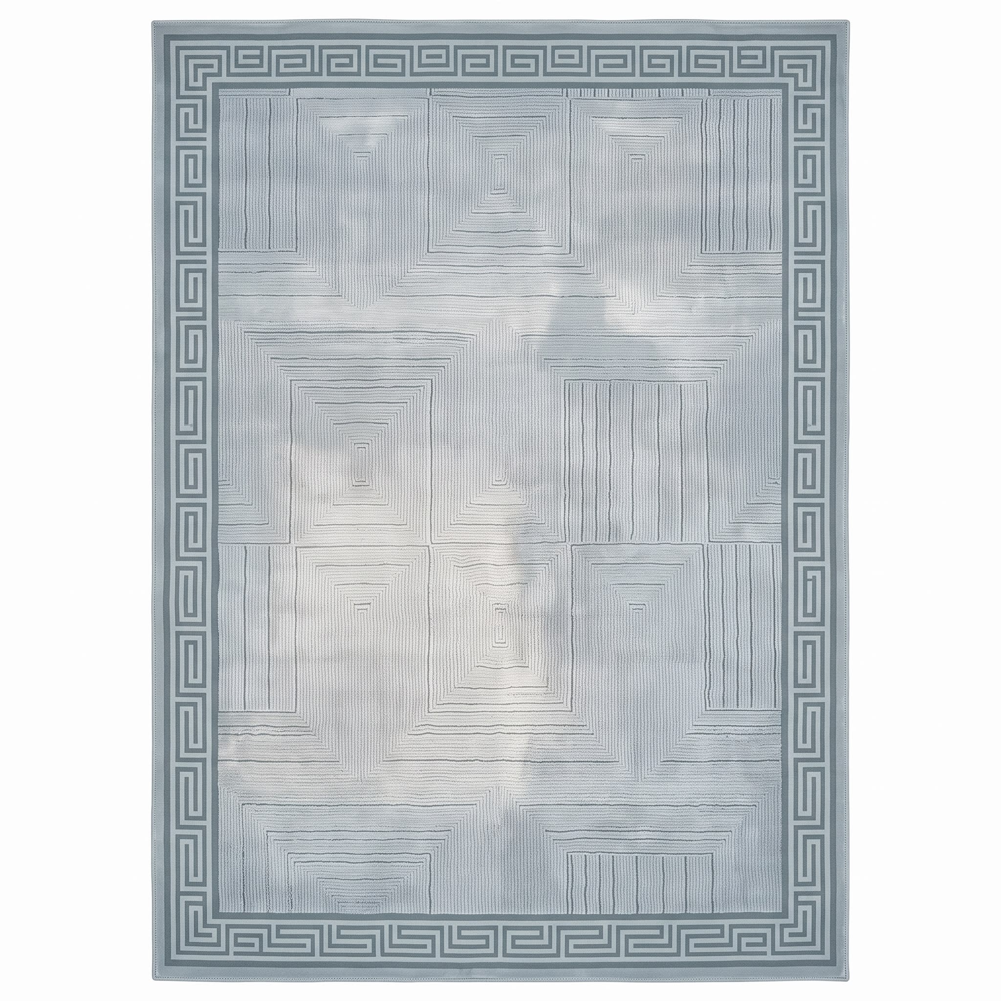 Contemporary Geometric Grid Silver Blue, Belgium / Turkey (Western European machine-made contemporary production) modern rug, in silver blue, Wool, 152x213 cm, Nasim Carpets Malaysia — view 1