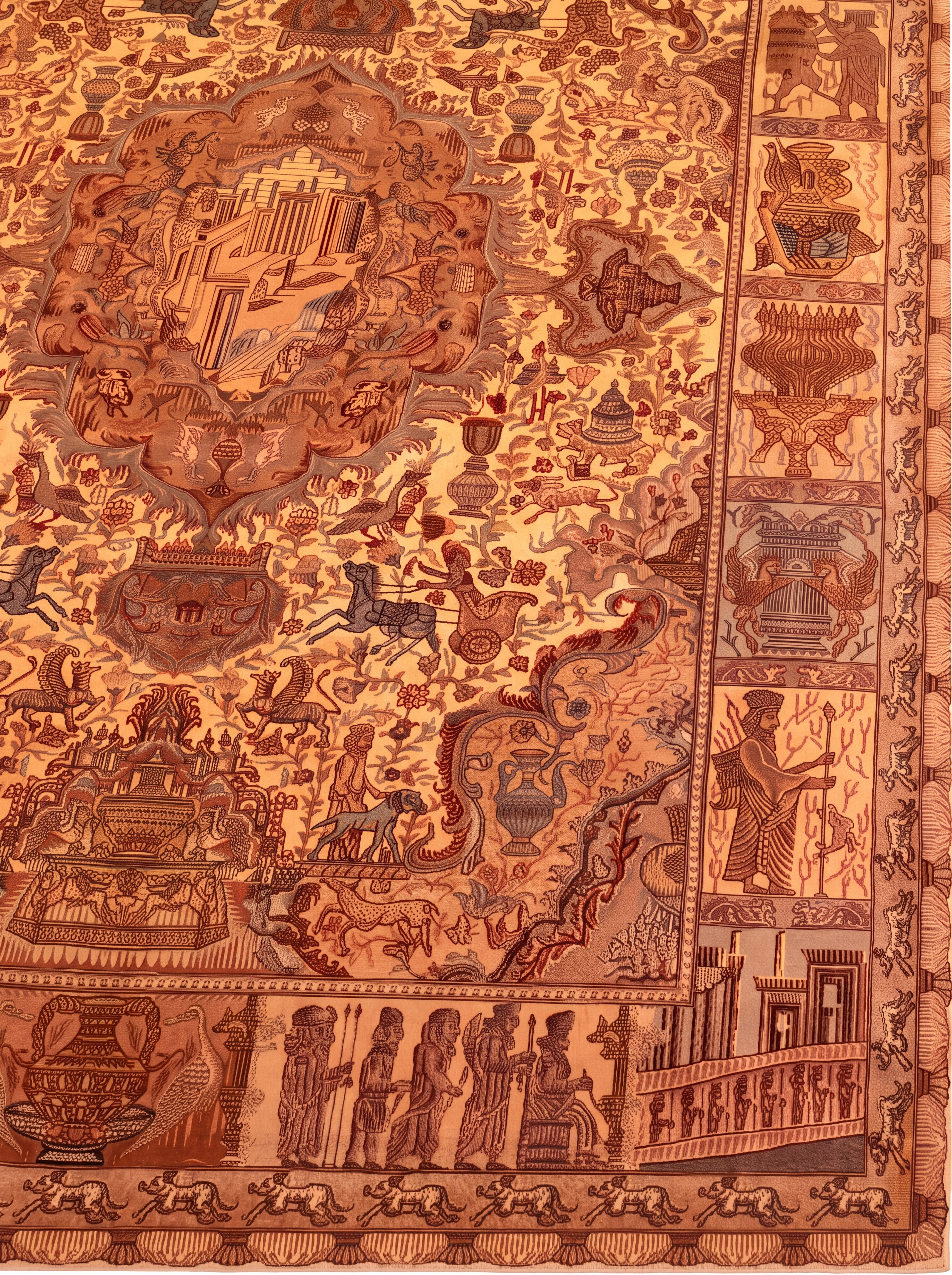 Qum Pictorial Persepolis Ivory, Qum, Iran persian rug, in antique ivory, Pure Silk, 213x305 cm, Nasim Carpets Malaysia — view 3
