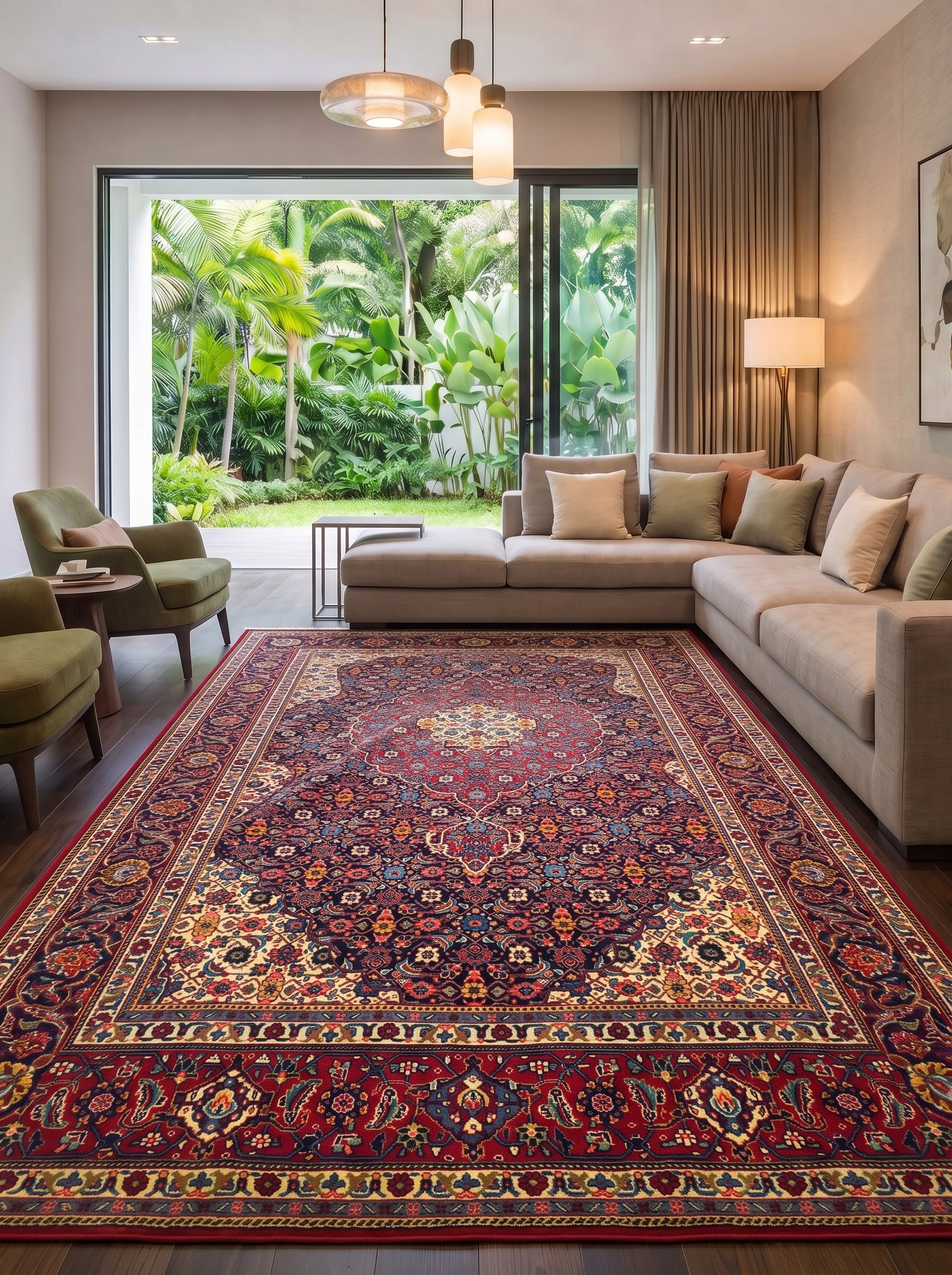 Kashan Medallion Navy Red, Kashan, Isfahan Province, Iran persian rug, in midnight navy, Wool, 204x305 cm, Nasim Carpets Malaysia — view 2