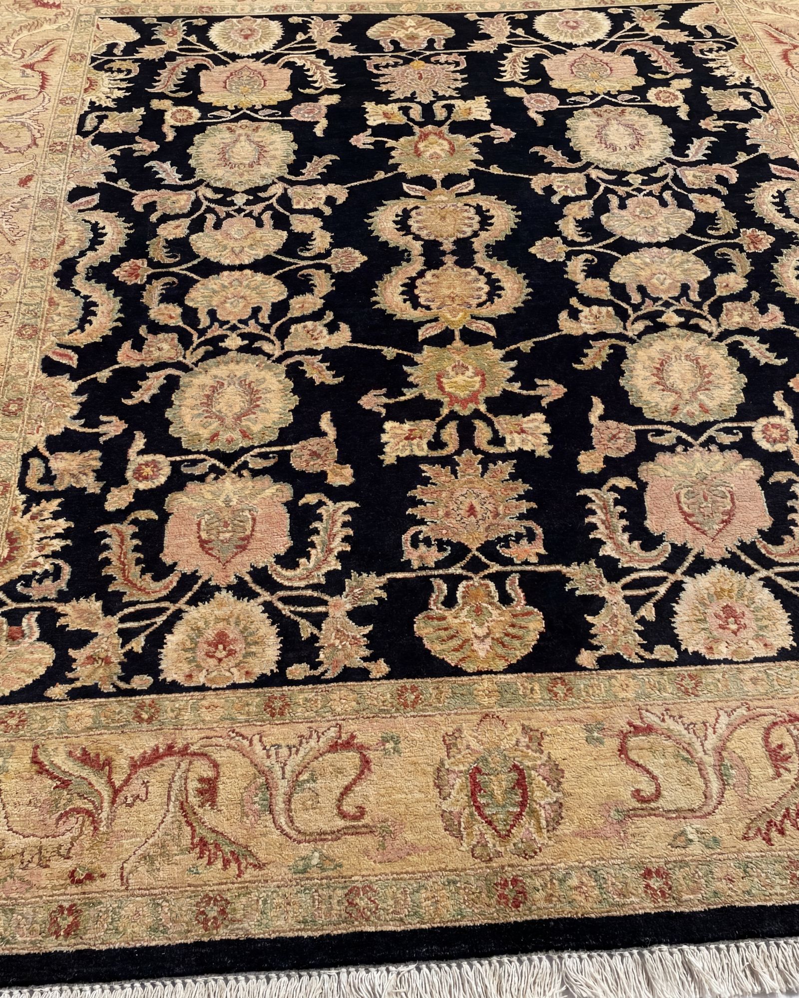 Chobi Ziegler Black and Gold rug — showing the precision of fine hand-knotting