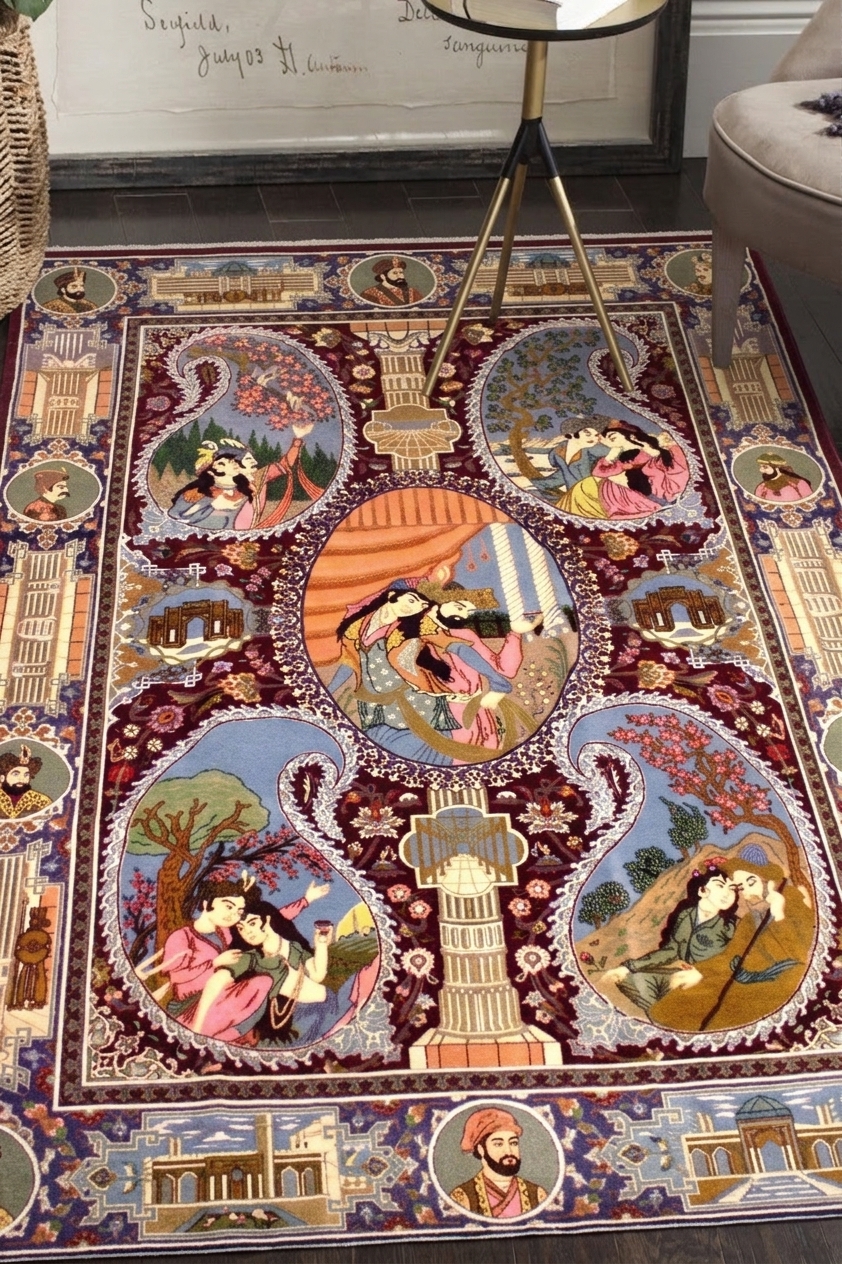 Isfahan Pictorial Medallion rug — extremely high KPSI with intricate detail