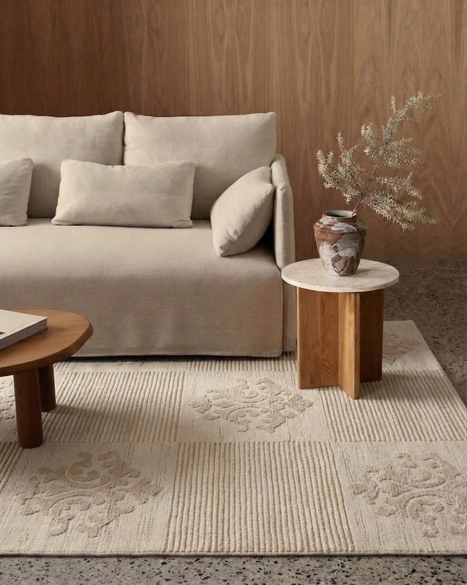 Handmade rug in a beautifully styled living room