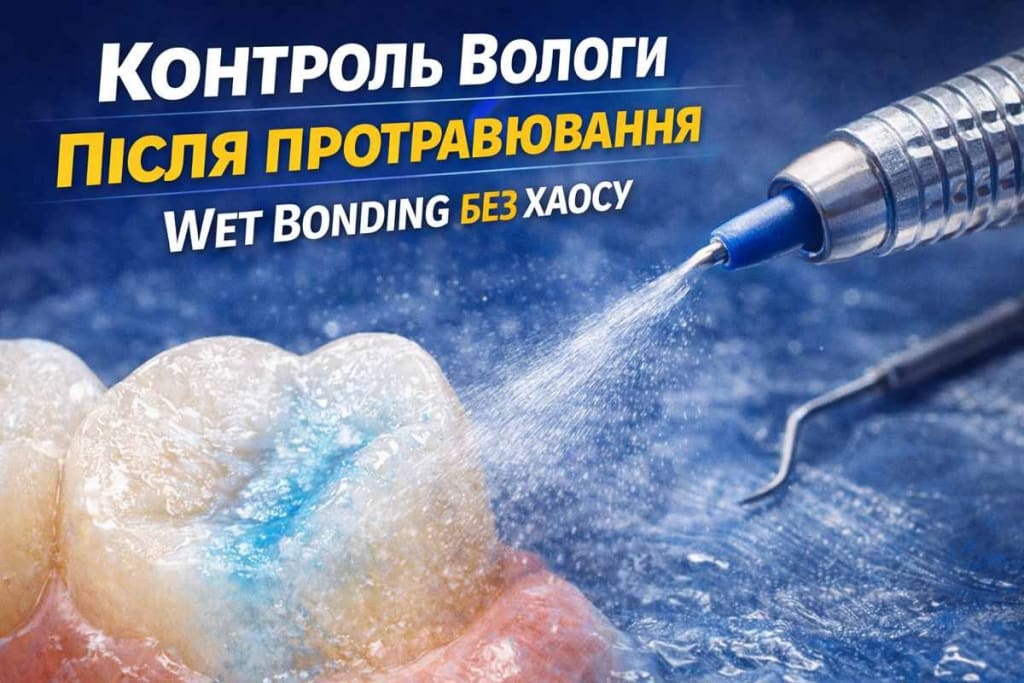 Контроль вологи після протравлювання повітряний струмінь і підготовлена поверхня емалідентину перед адгезивом c