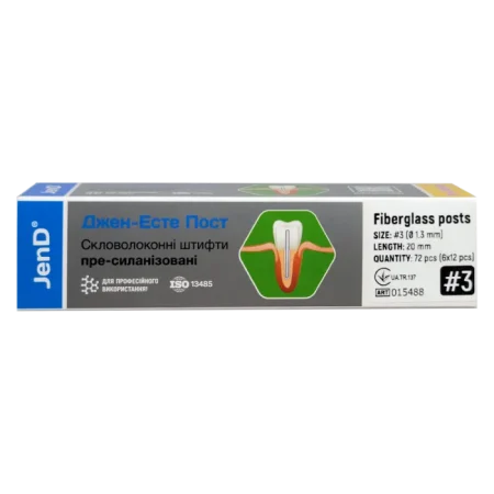 Jen-Esthe Post Pre-Silanized (Джен-Есте Пре-Сіланизовані), 72шт/пак розм.= 3; діам.= 1.3 мм; колір: жовтий - Штифти скловолоконні пре-сіланізовані (Джендентал-Україна)