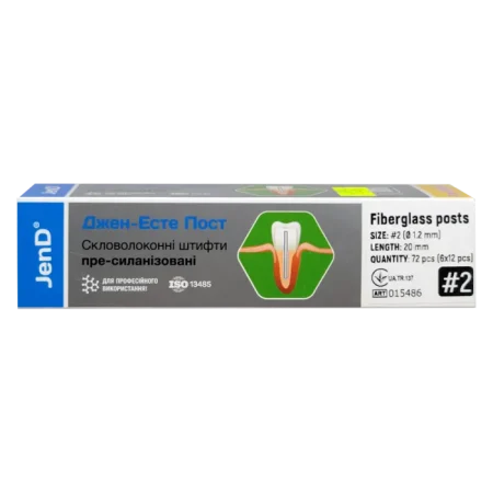 Jen-Esthe Post Pre-Silanized (Джен-Есте Пре-Сіланизовані), 72шт/пак розм.= 2; діам.= 1.2 мм; колір: зелений - Штифти скловолоконні пре-сіланізовані (Джендентал-Україна)
