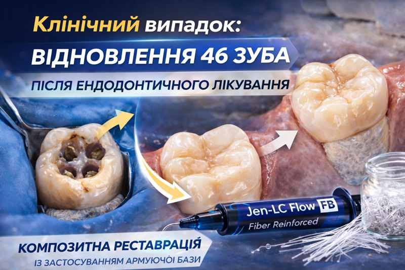 Клінічний випадок відновлення 46 зуба після ендодонтичного лікування — композитна реставрація із застосуванням армуючої бази compressed