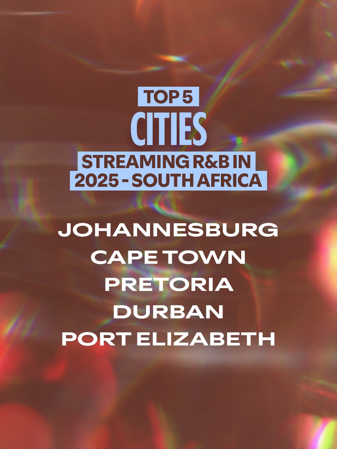 Top 5 R&B streaming cities in South Africa