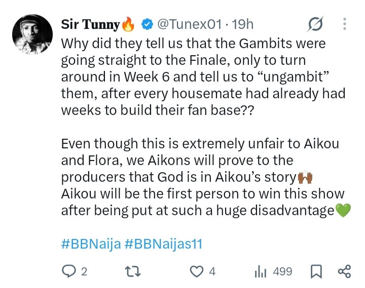Fan comment on X