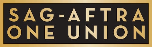 SAG-AFRA in gold letters on a black background