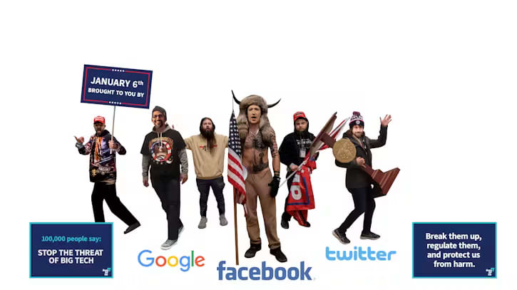 Zuckerberg superimposed on Q-Anon Shaman at January 6th riots