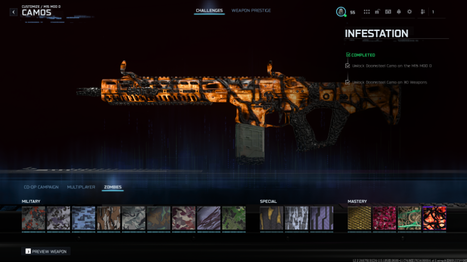 💎 BO7 / Multiplayer 💎♨️30 INFESTATION Legit Grind♨️480 Total camos💎 20 Operators👑Level 55🔷Instant Deliver⭐️BLOODSTONE ⭐️DOOM STEEL🔷Platform Xbox / PC /PSN