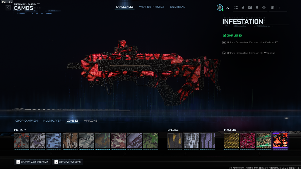 ⭐ BO7 / Multiplayer ⭐30 INFESTATION Legit Grind⭐480 Total camos⭐ 20 Operators⭐Level 55⭐Instant Delivery⭐️BLOODSTONE ⭐️DOOM STEEL