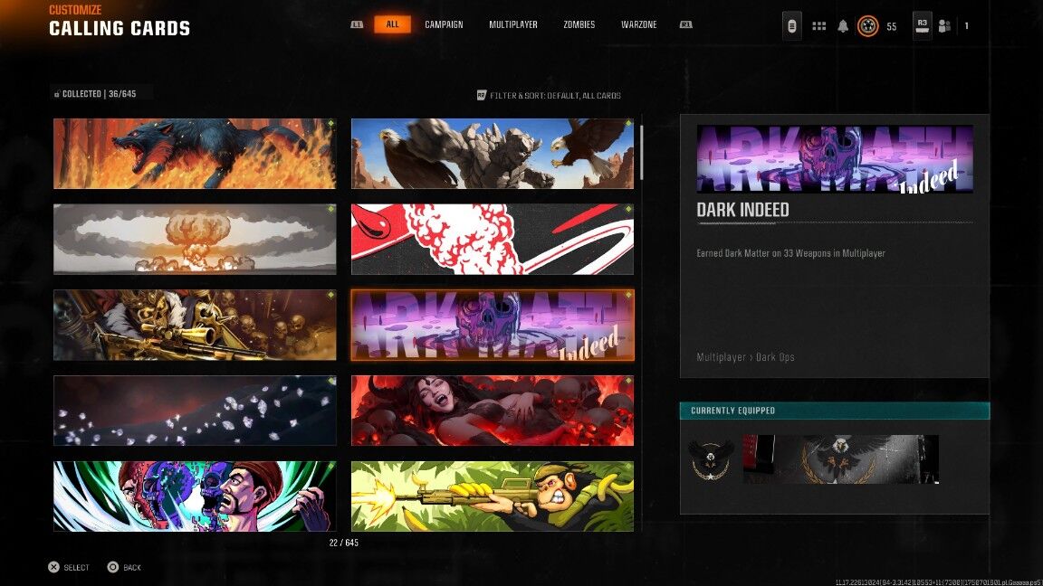 33 DARK MATTER – LEVEL 55 – BO6/WZ DARK_ MATTER_ ✔️BO6/WZ _STACKED 40 _Dark _Matter / Watter Camo drk metter…1