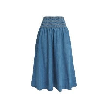 Blue smocked waist skirt for ladies