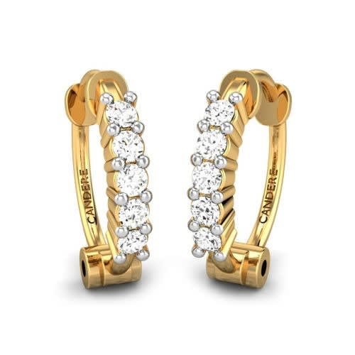 Gold diamond hoop earrings in round shape
