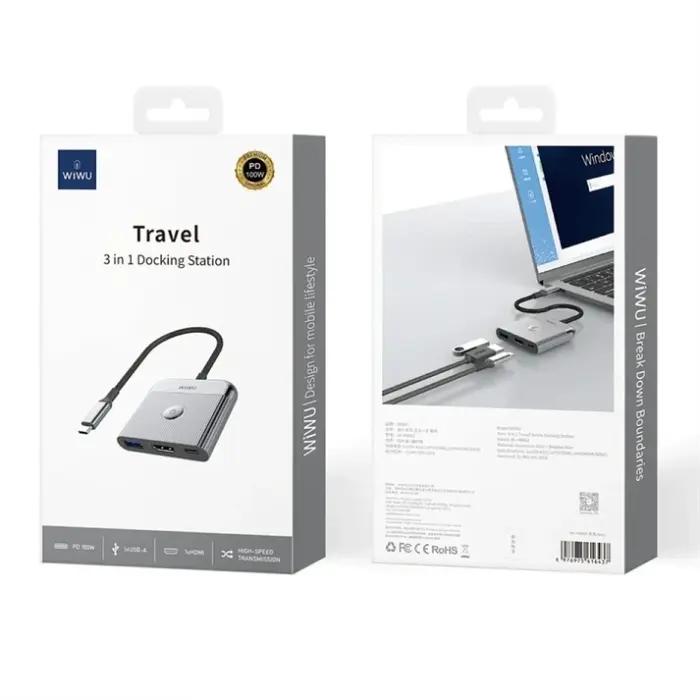 Adaptateur USB-C 3-En-1 WiWU HB002 – HDMI 4K, USB 3.0 Et USB-C Power Delivery thumbnail 2