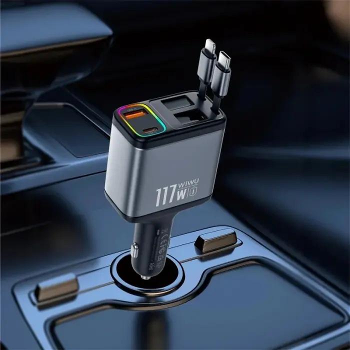 Chargeur Voiture WiWU Exeed 117W QC+PD Avec Triple Sortie Et Câbles Rétractables Original thumbnail 3