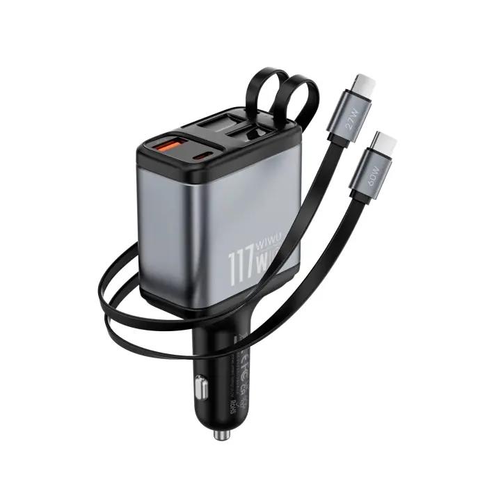 Chargeur Voiture WiWU Exeed 117W QC+PD Avec Triple Sortie Et Câbles Rétractables Original thumbnail 5