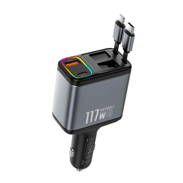 Chargeur Voiture WiWU Exeed 117W QC+PD Avec Triple Sortie Et Câbles Rétractables Original thumbnail 6