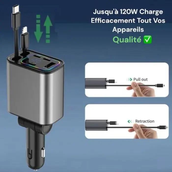 Chargeur De Voiture Rétractable Ultra Rapide120 W - Q9 thumbnail 5