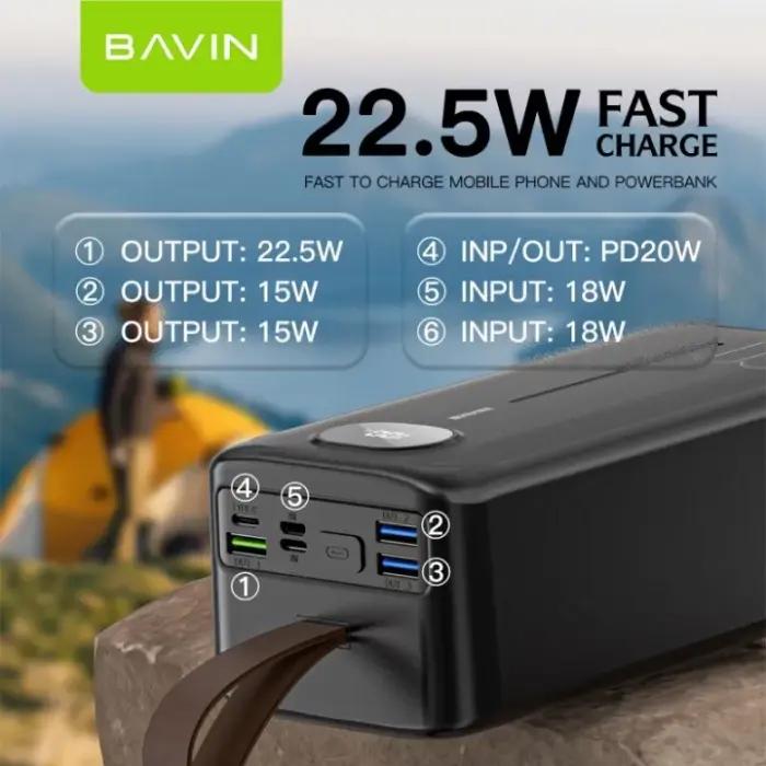 Powerbank 60000mAh Avec Charge Rapide 22,5W, Multi-Ports Et Lampe LED – BAVIN PC030S thumbnail 5