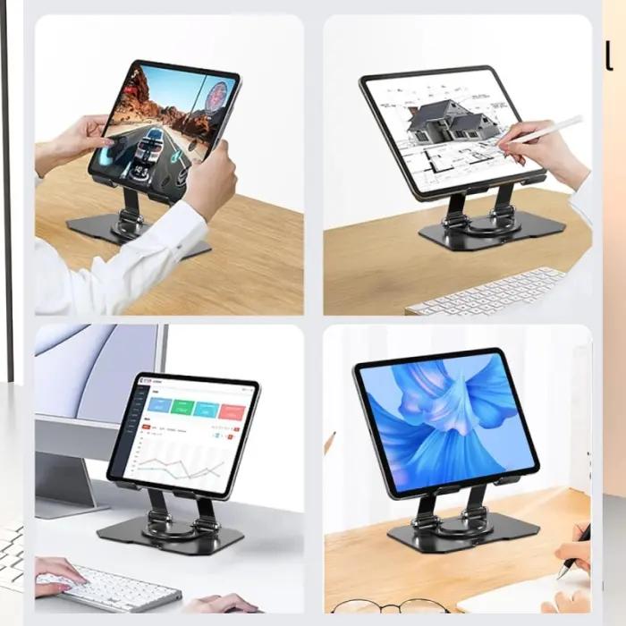 Support Tablette Métallique Réglable 360° – Universel 4 À 16 Pouces – Foldable Metal Holder thumbnail 5