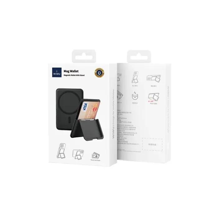 Porte‑Cartes Magnétique WiWU MW-001 Avec Support – Compatible MagSafe, 3 Cartes, PU Noir thumbnail 6