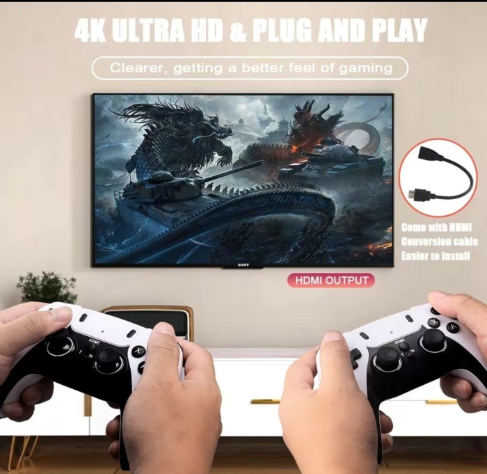 Console De Jeux GAME STICK 3D 4K Ultra HD Avec 2 Manettes Sans Fil – 30 000 Jeux Rétro, 64 GB, HDMI, Plug and Play thumbnail 2