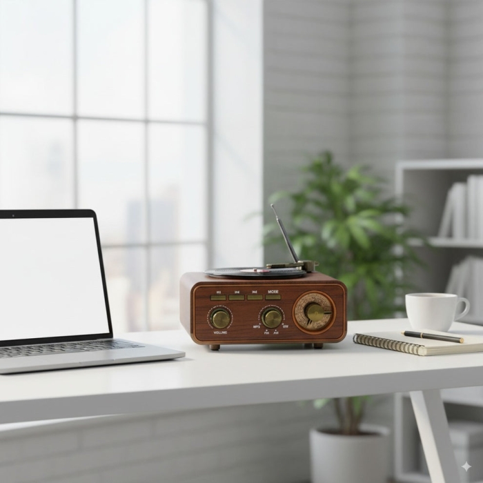 Radio Rétro Bluetooth MD-1317BT – Design Phonographe Vintage, FM-AM-SW, USB, MicroSD Et AUX thumbnail 8
