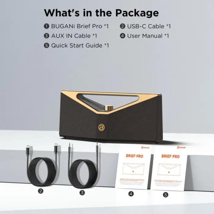 BUGANI Brief Pro – Enceinte Haut-Parleur Bluetooth 160W Portable, Baffle Audio Haute Résolution, Résistante À L’Eau IPX5, TWS, AUX-USB-C, Autonomie 12H thumbnail 9